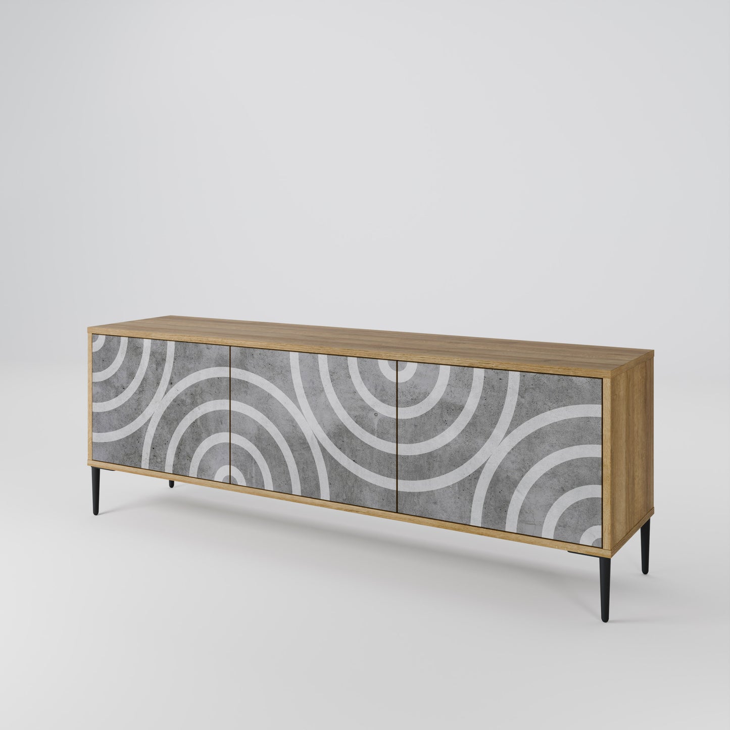 CIRCLE CONCRETE 3-Door TV Stand in Oak Effect
