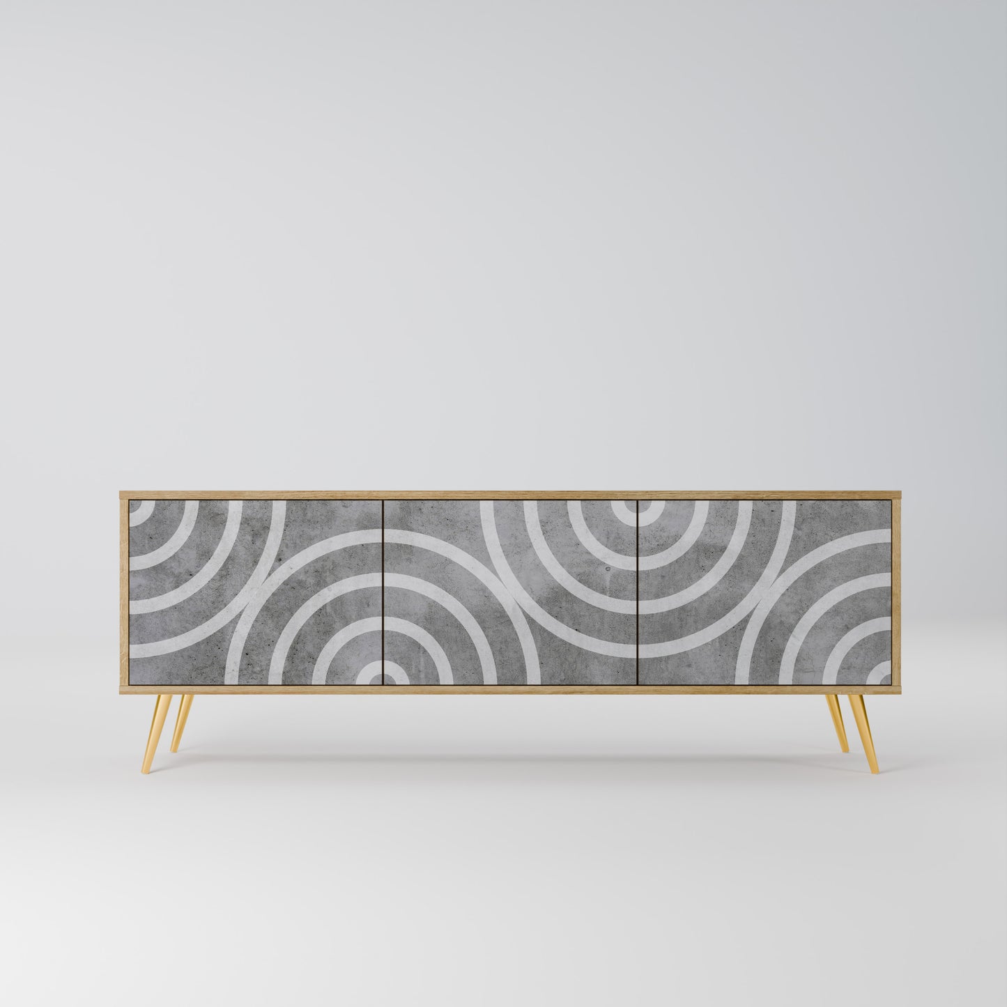 CIRCLE CONCRETE 3-Door TV Stand in Oak Effect