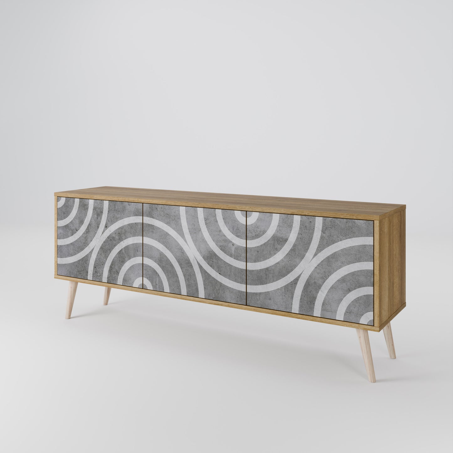 CIRCLE CONCRETE 3-Door TV Stand in Oak Effect