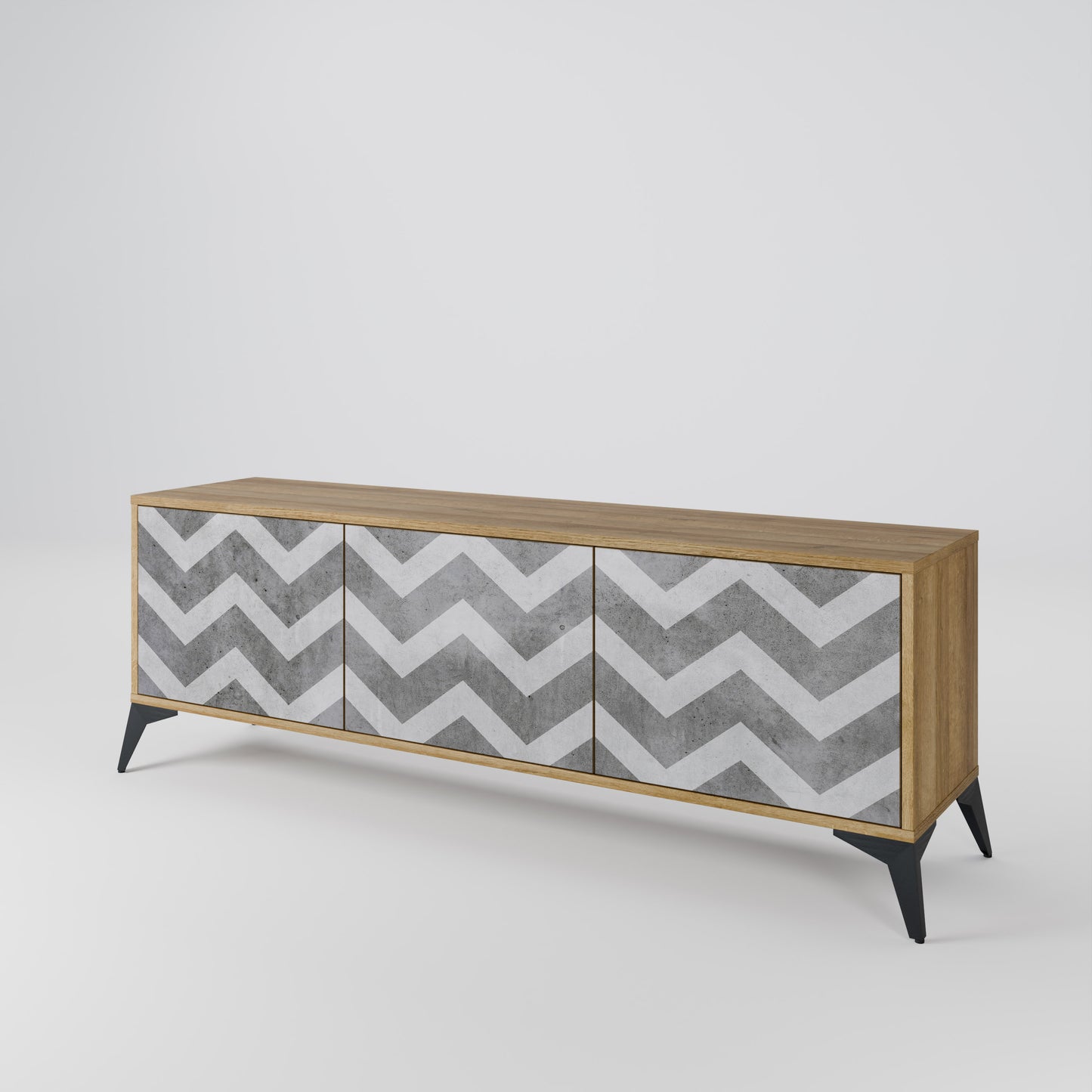 TOUGH ZIG ZAG 3-Door TV Stand in Oak Effect