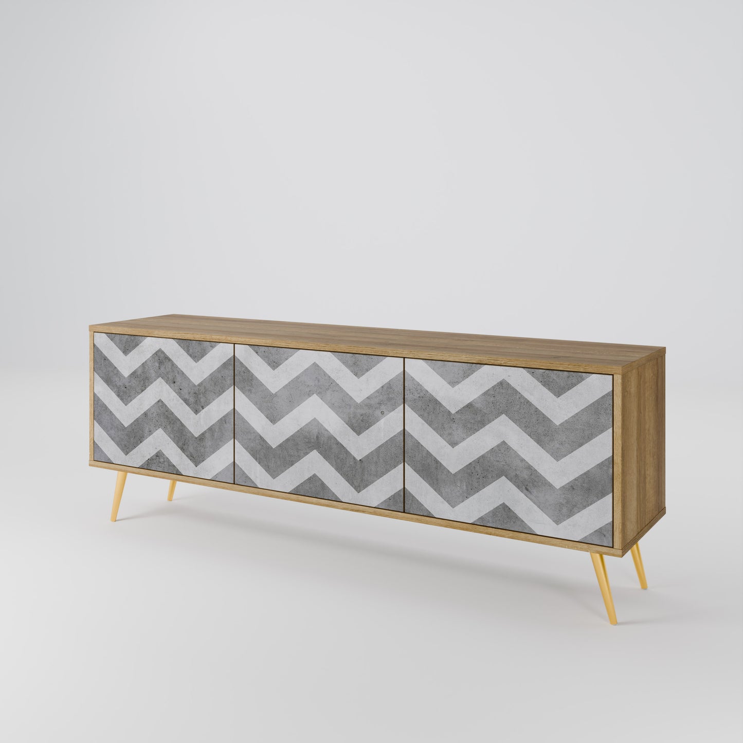 TOUGH ZIG ZAG 3-Door TV Stand in Oak Effect