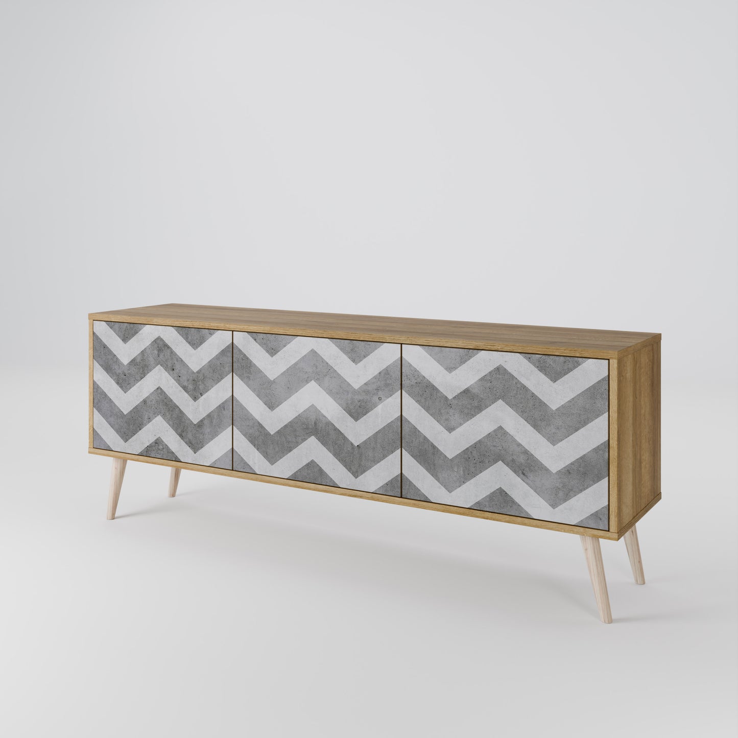 TOUGH ZIG ZAG 3-Door TV Stand in Oak Effect