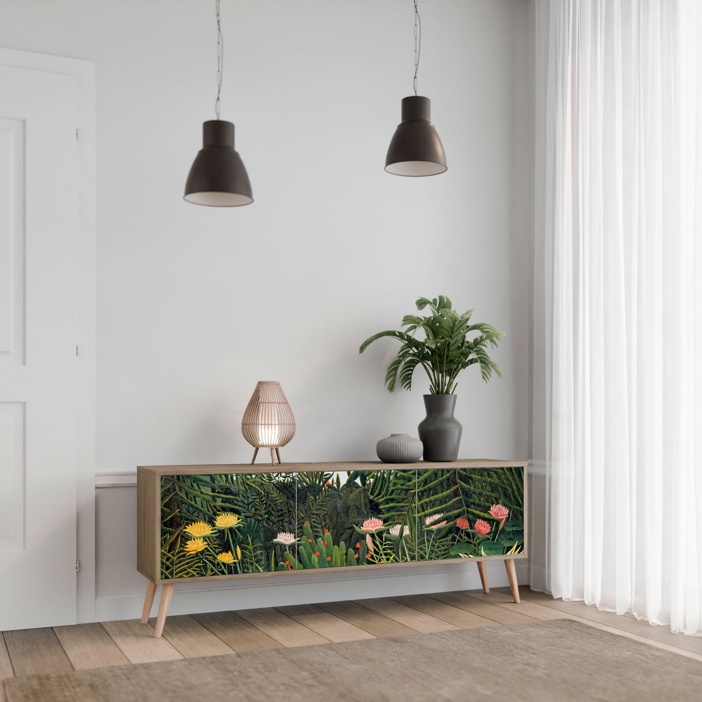 VIRGIN FOREST WITH SUNSET 3-Door TV Stand in Oak Effect