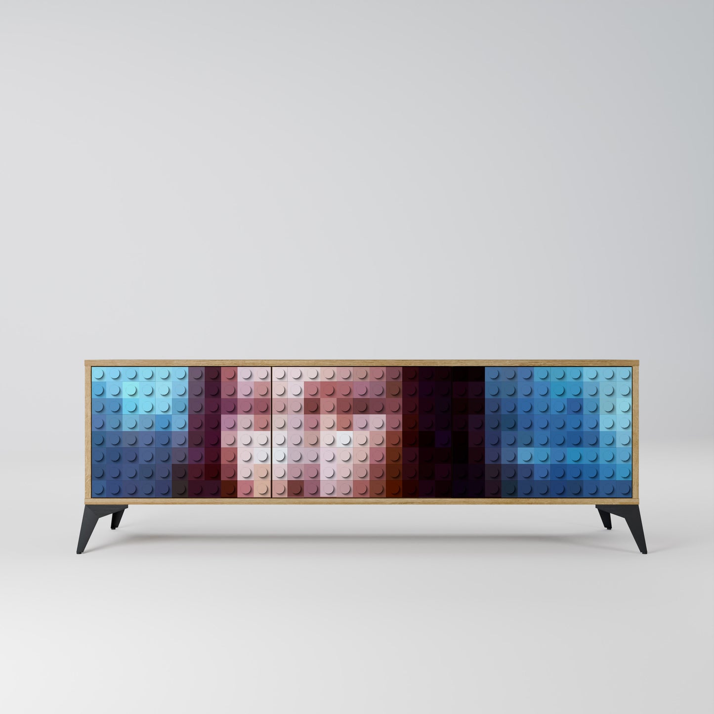 CONSTRUCTIVE ART 3-Door TV Stand in Oak Effect