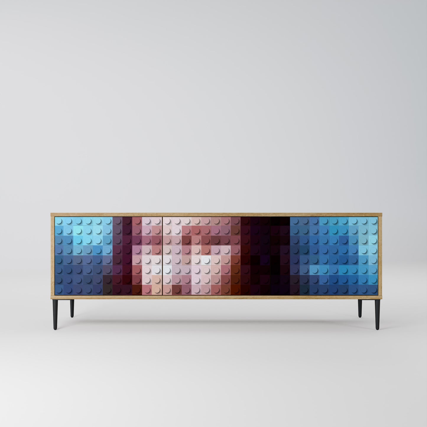 CONSTRUCTIVE ART 3-Door TV Stand in Oak Effect