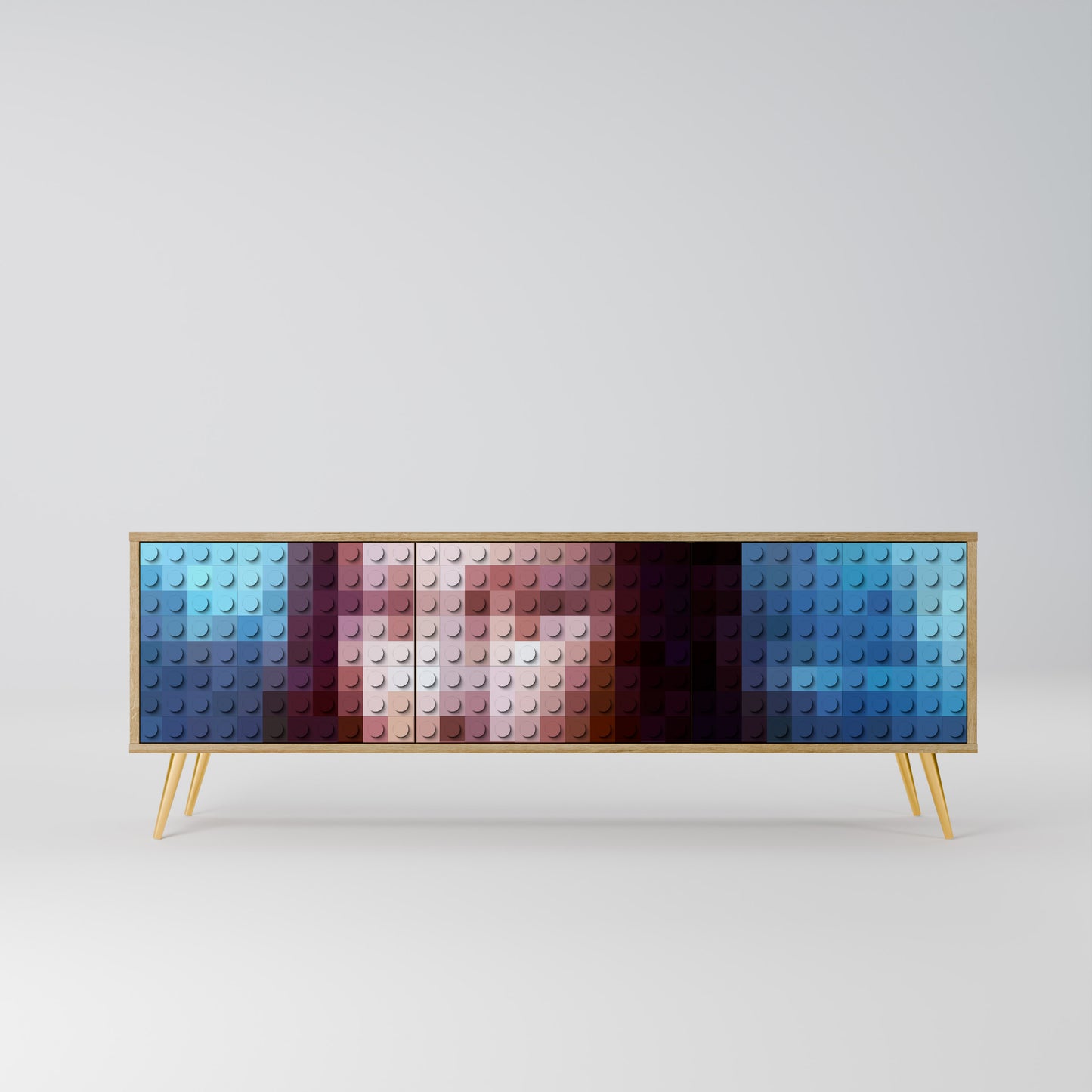 CONSTRUCTIVE ART 3-Door TV Stand in Oak Effect
