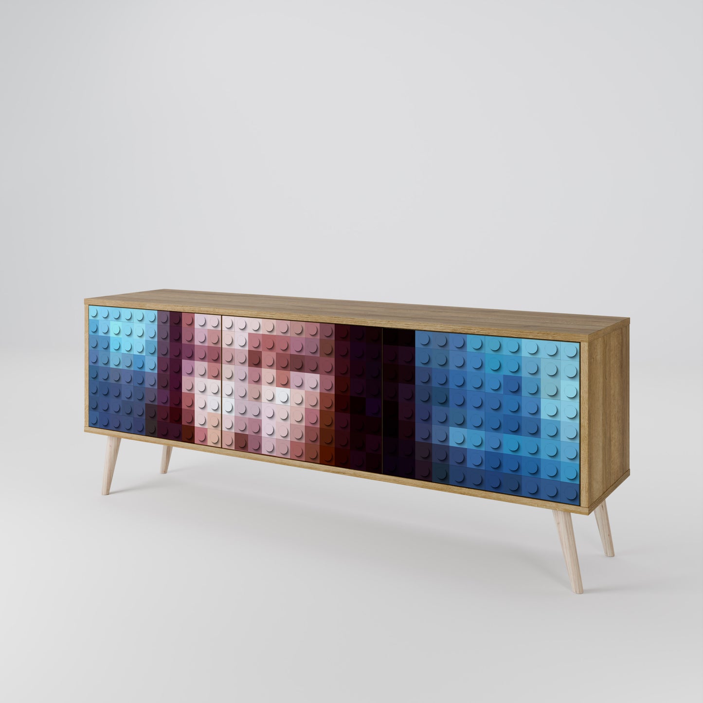 CONSTRUCTIVE ART 3-Door TV Stand in Oak Effect
