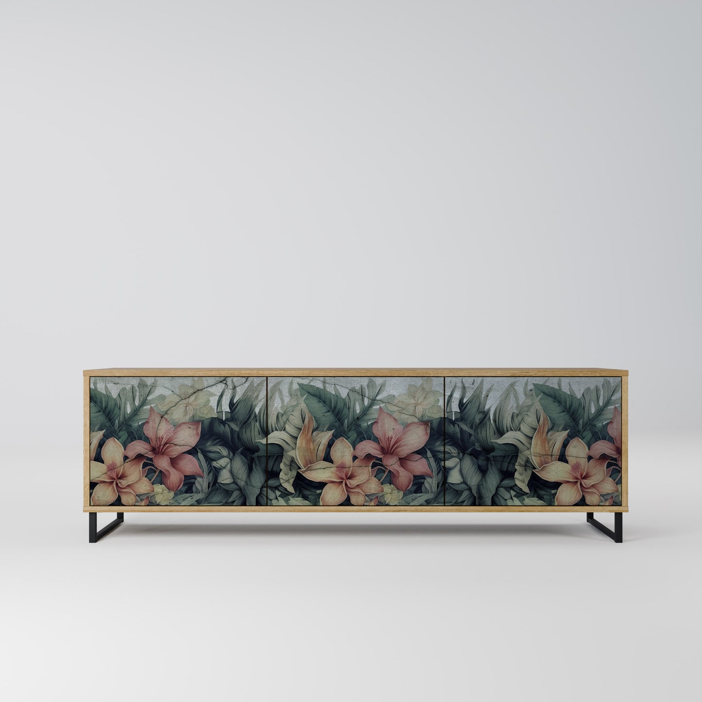 HEAVENLY BLOOM 3-Door TV Stand in Oak Effect