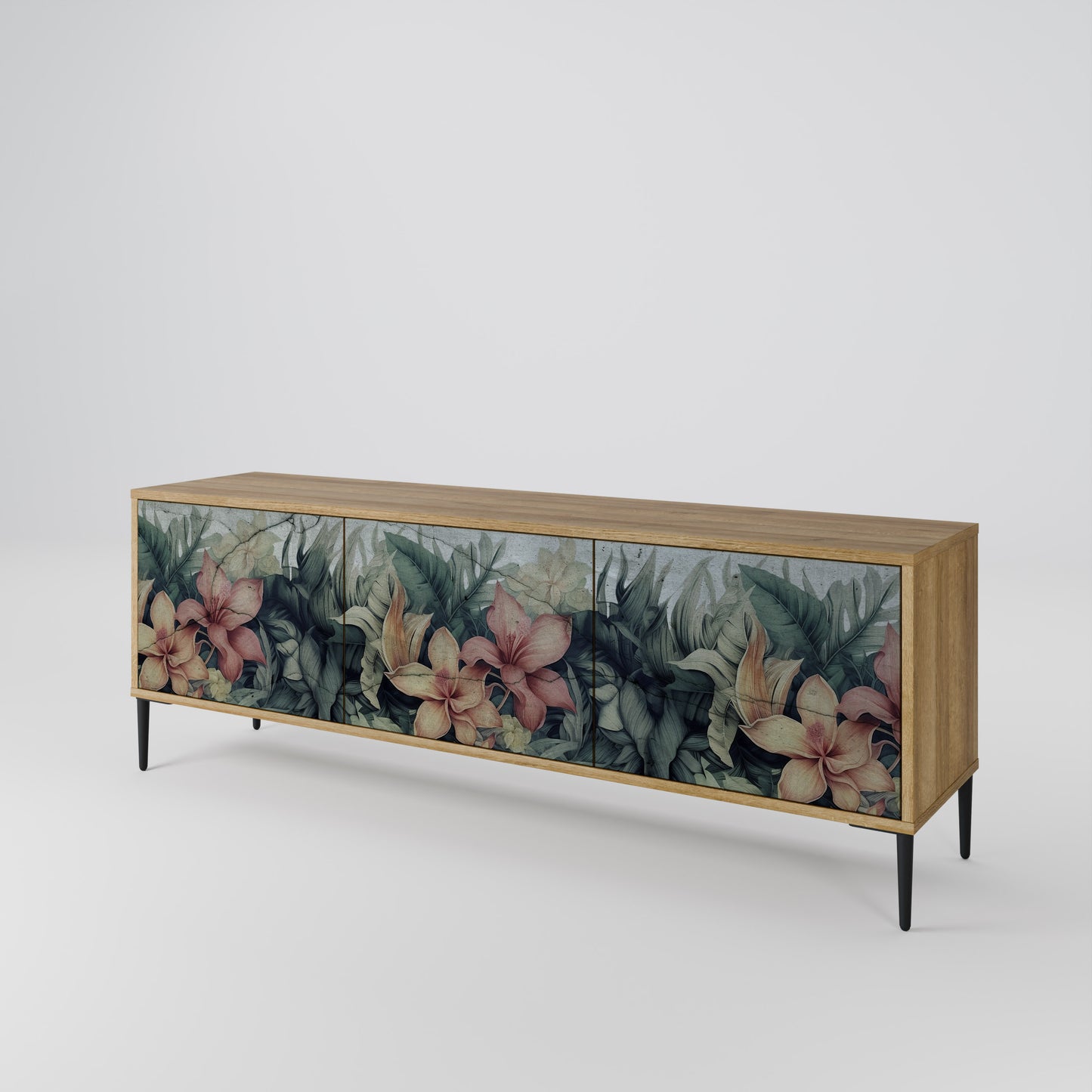 HEAVENLY BLOOM 3-Door TV Stand in Oak Effect