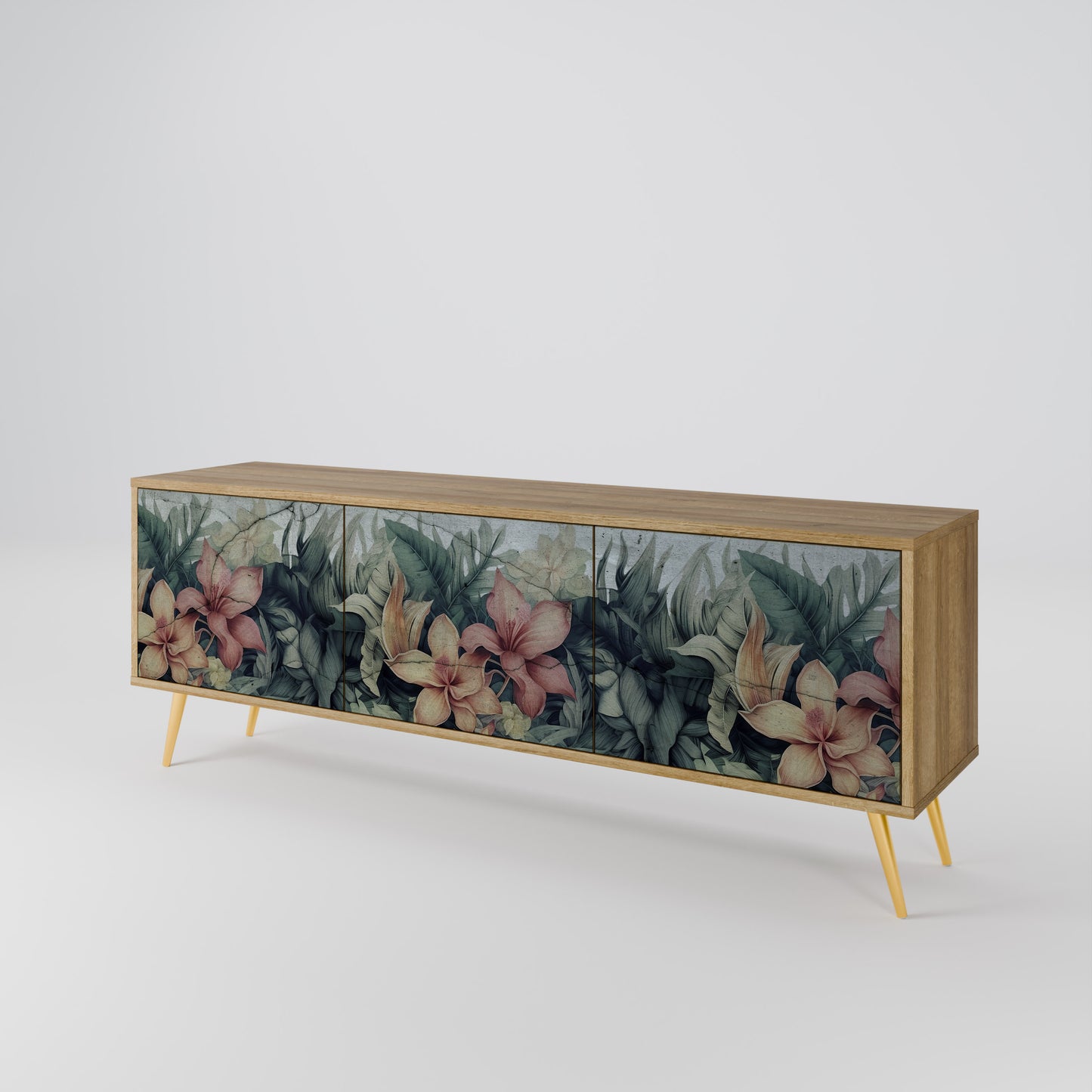 HEAVENLY BLOOM 3-Door TV Stand in Oak Effect
