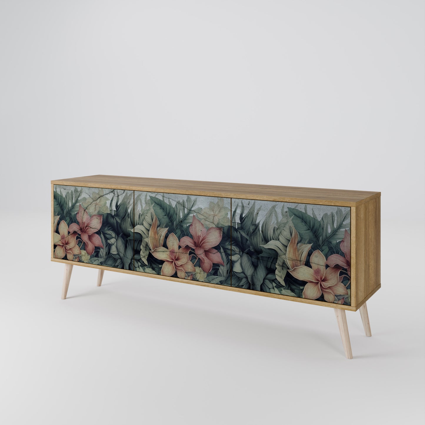 HEAVENLY BLOOM 3-Door TV Stand in Oak Effect