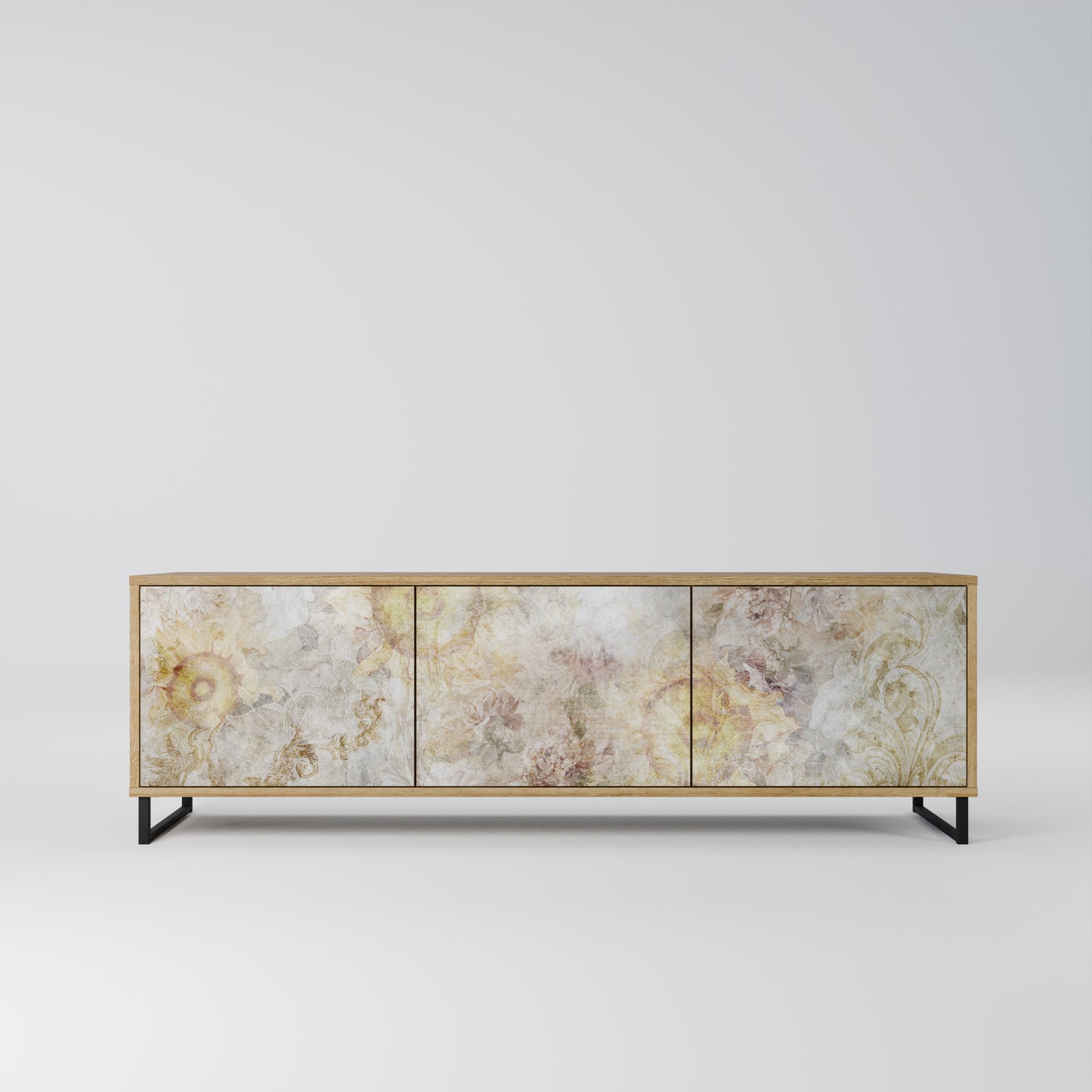 SUNFLOWER BLUR 3-Door TV Stand in Oak Effect
