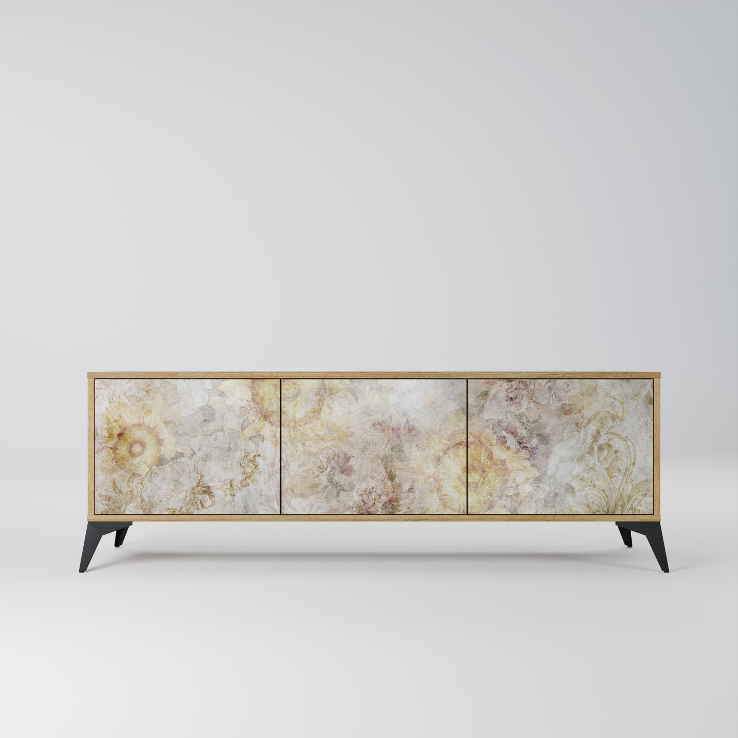 SUNFLOWER BLUR 3-Door TV Stand in Oak Effect