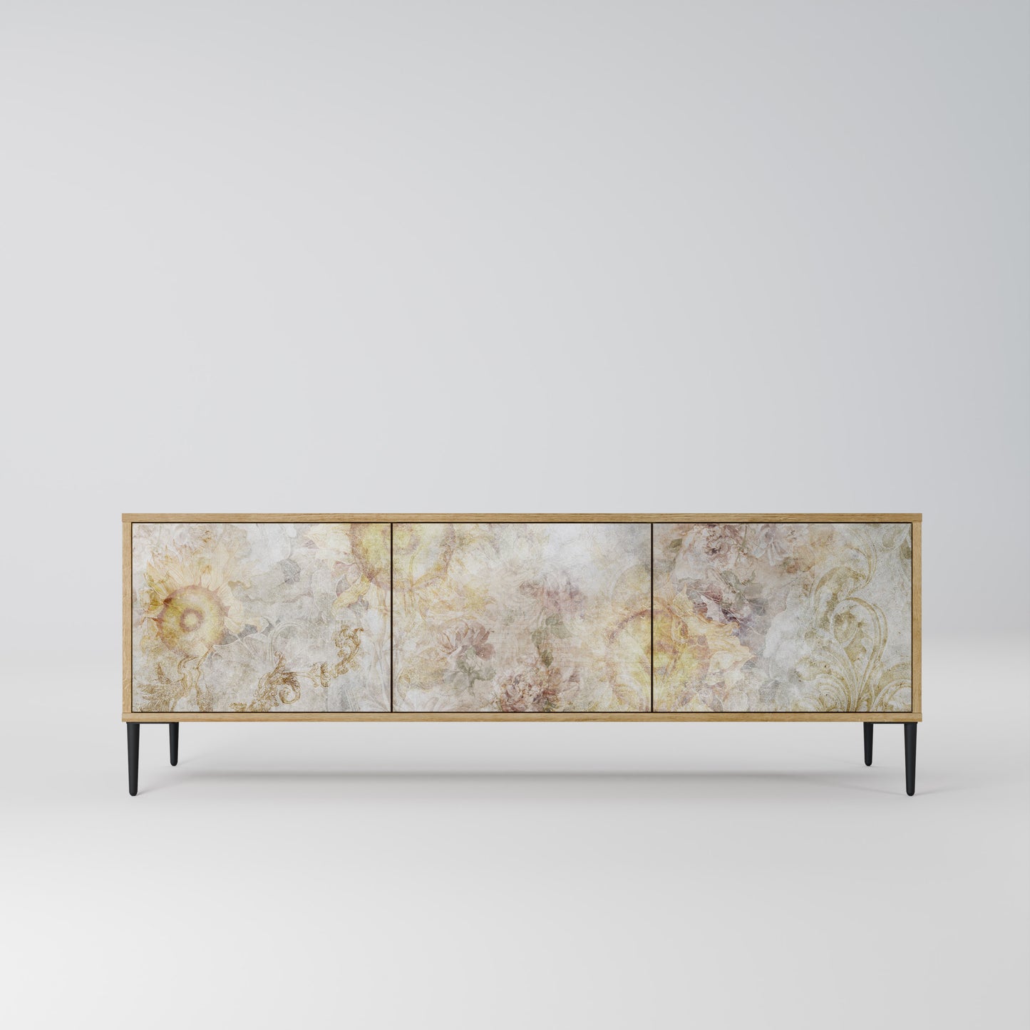 SUNFLOWER BLUR 3-Door TV Stand in Oak Effect