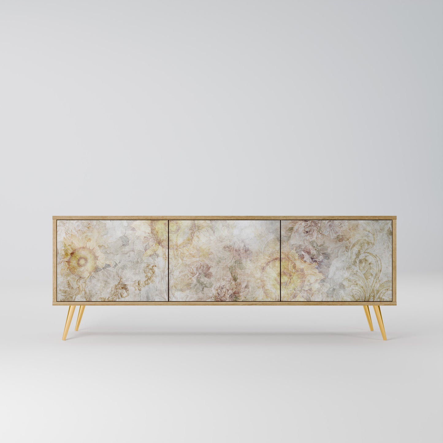 SUNFLOWER BLUR 3-Door TV Stand in Oak Effect