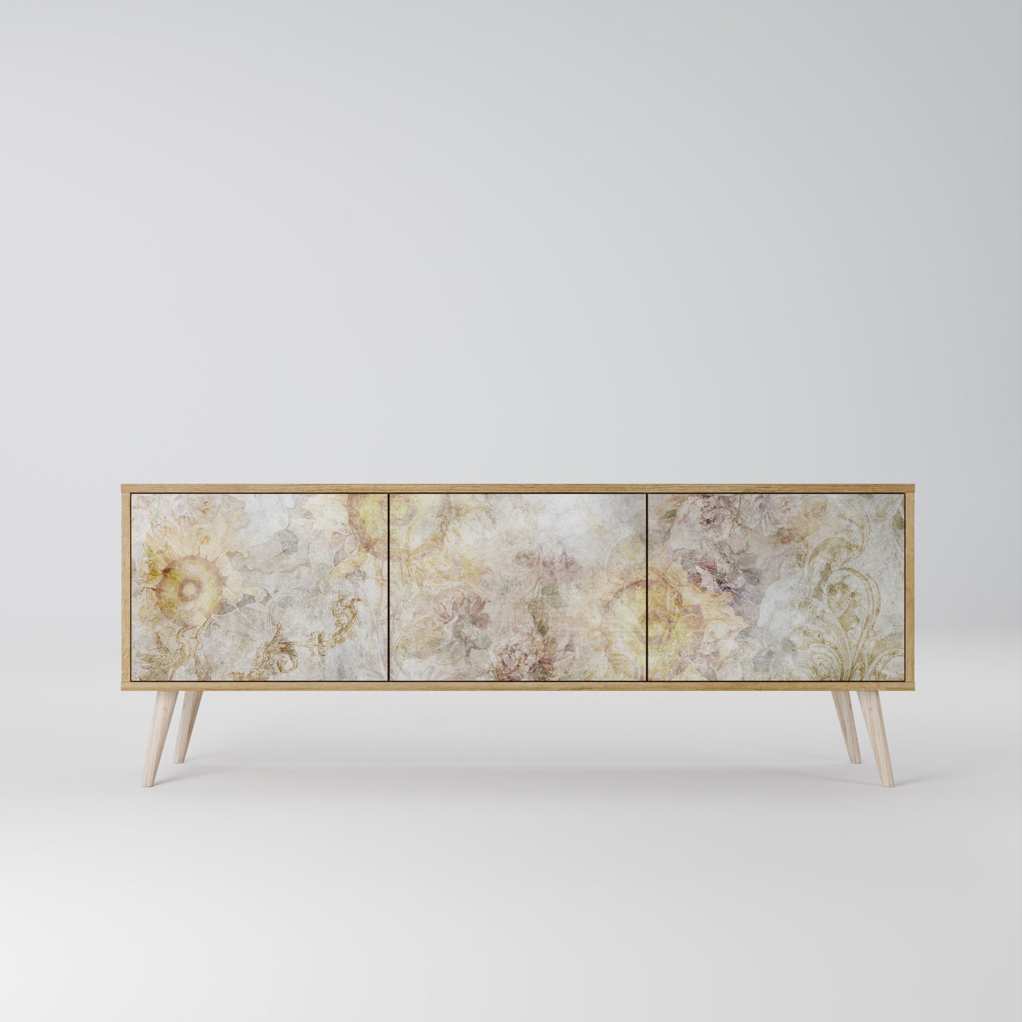 SUNFLOWER BLUR 3-Door TV Stand in Oak Effect