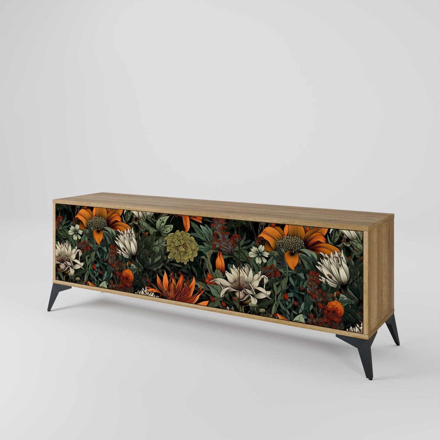 MIDNIGHT SPROUT 3-Door TV Stand in Oak Effect