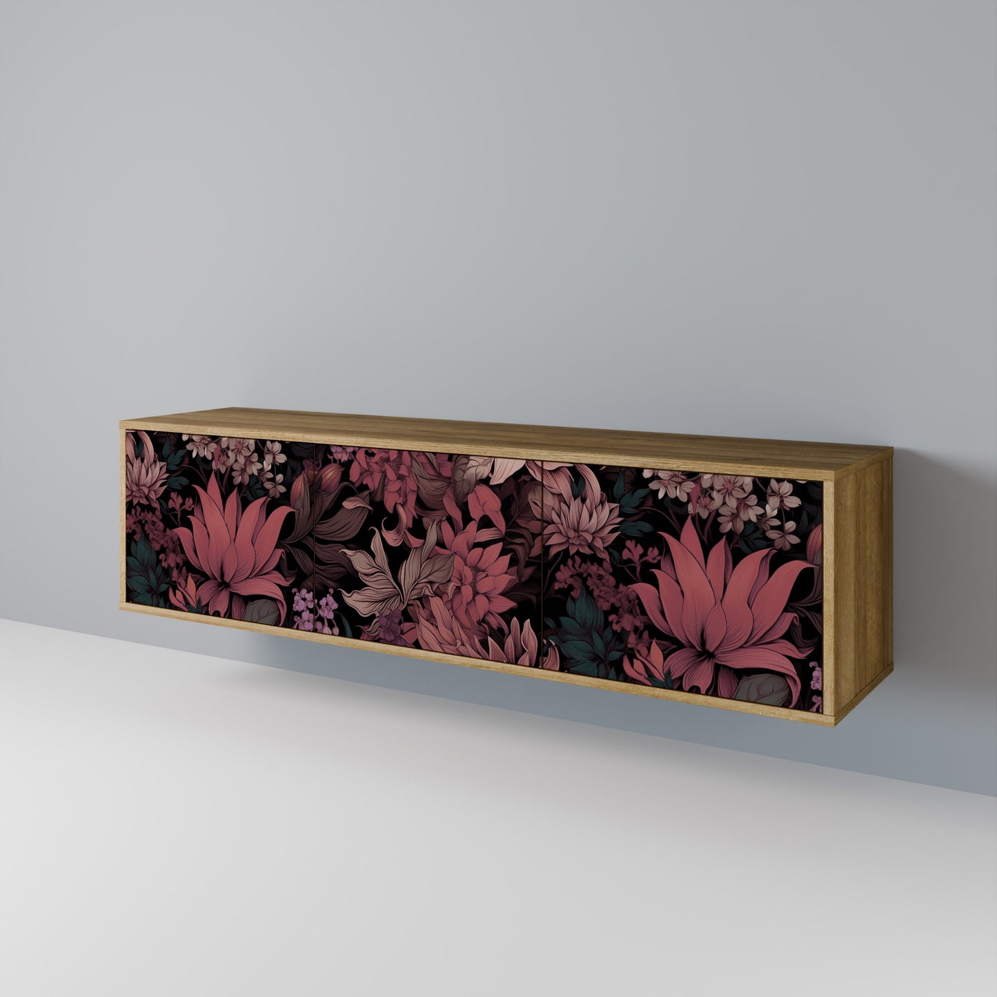 FLORAL WHISPER 3-Door TV Stand in Oak Effect
