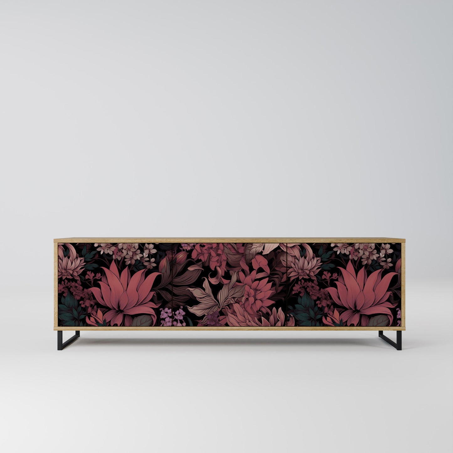 FLORAL WHISPER 3-Door TV Stand in Oak Effect