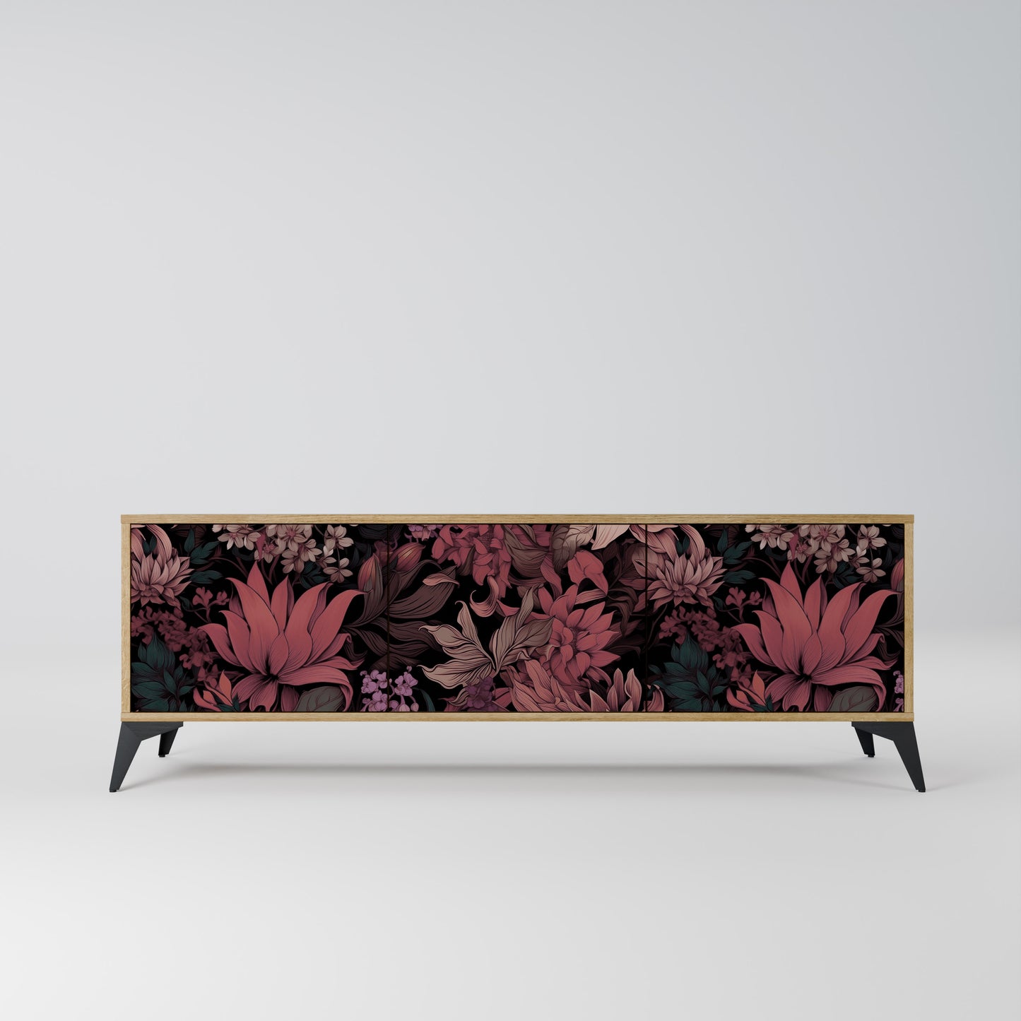 FLORAL WHISPER 3-Door TV Stand in Oak Effect