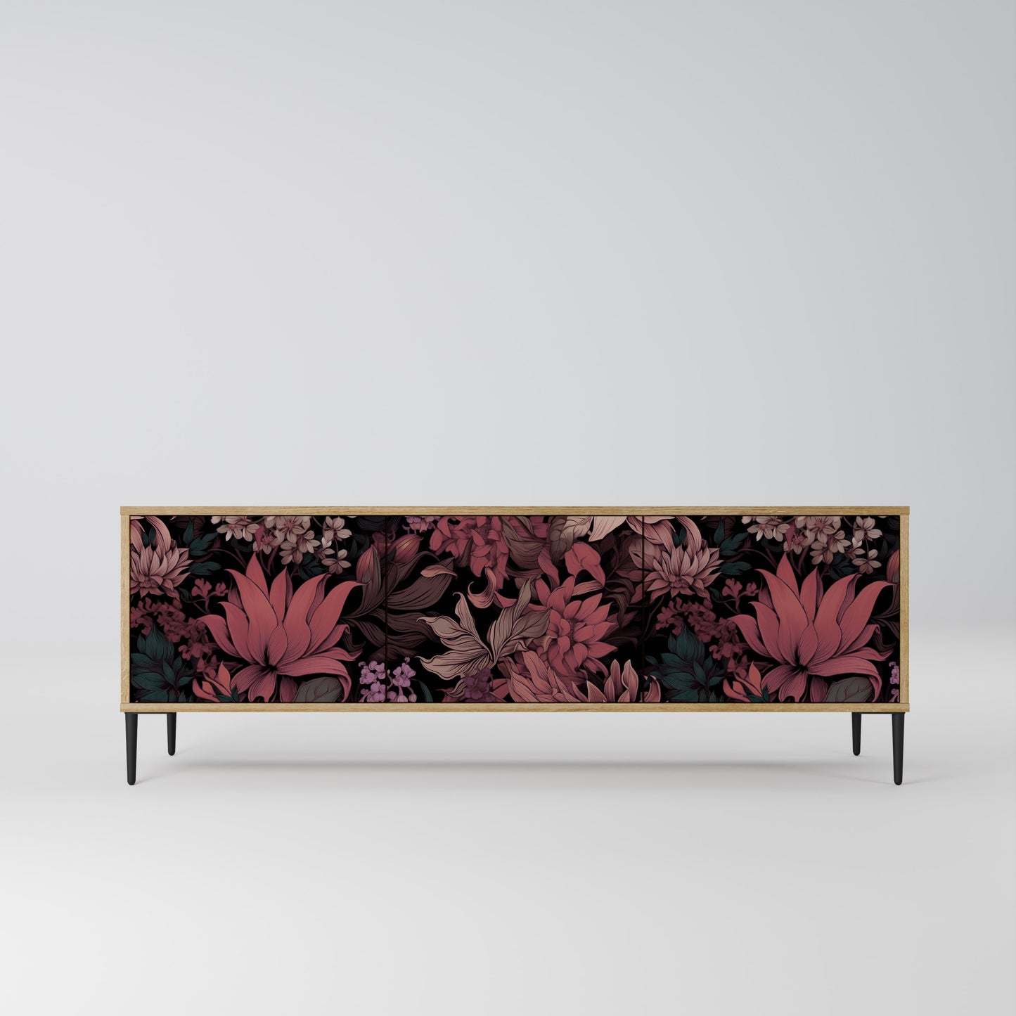 FLORAL WHISPER 3-Door TV Stand in Oak Effect