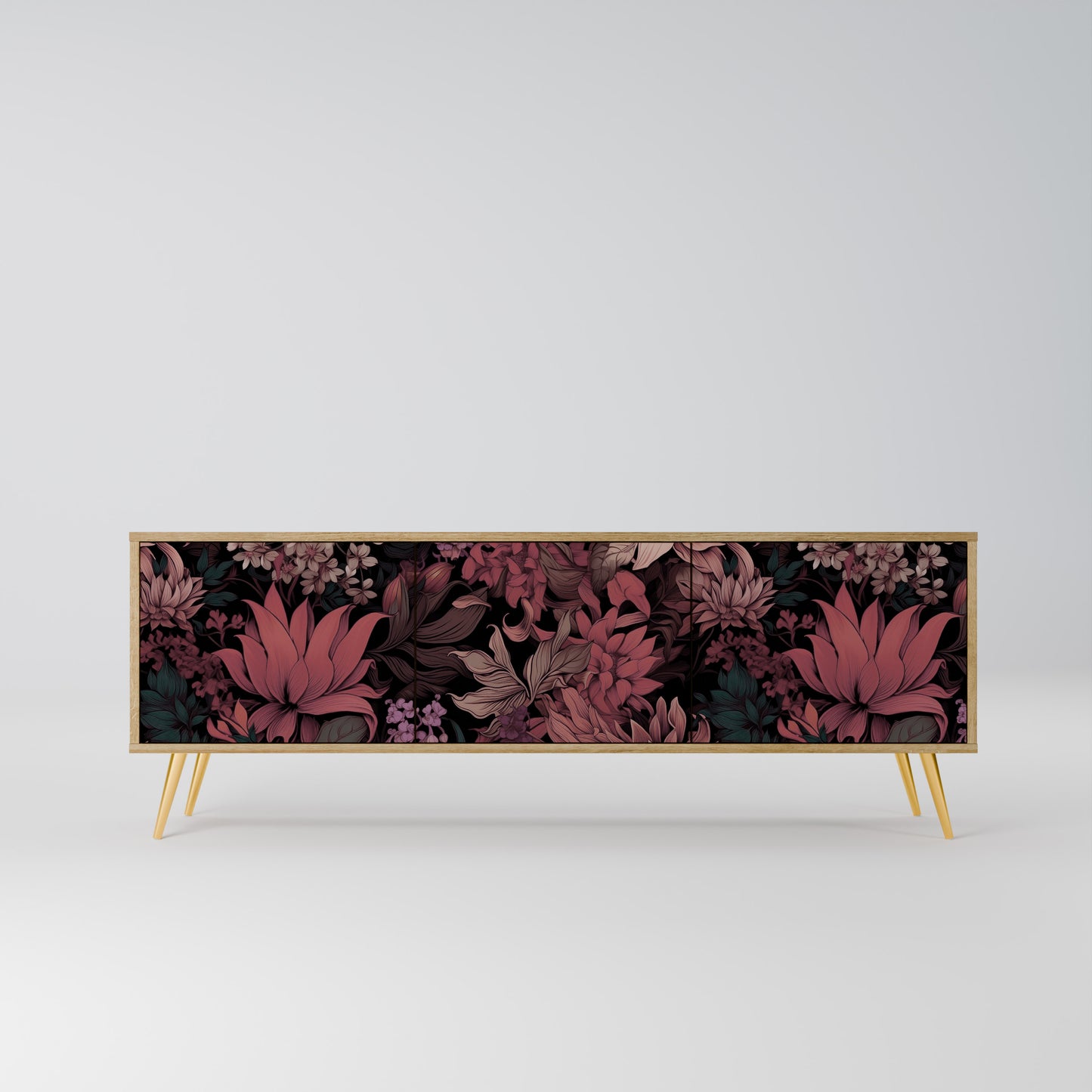 FLORAL WHISPER 3-Door TV Stand in Oak Effect