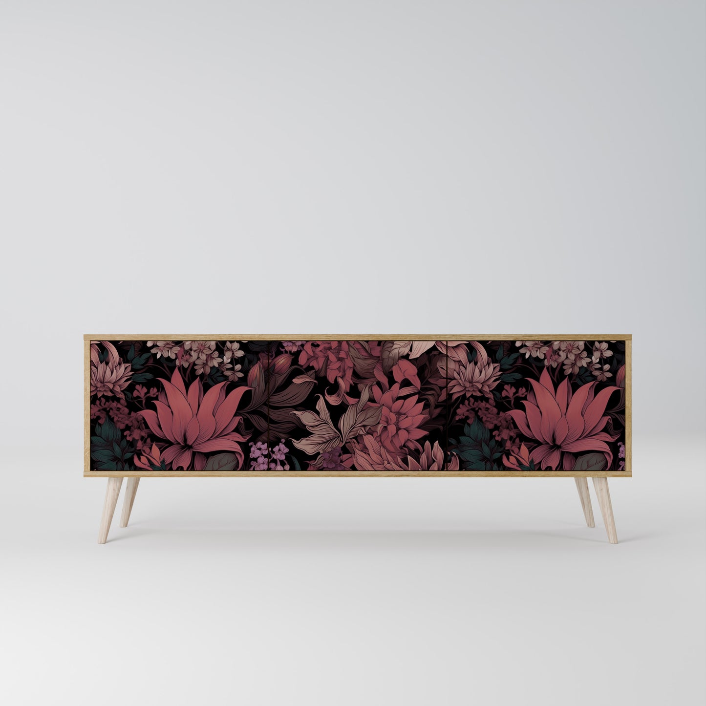 FLORAL WHISPER 3-Door TV Stand in Oak Effect