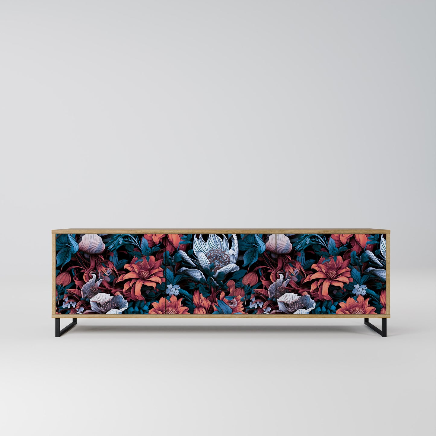 ETHEREAL BLOSSOMS 3-Door TV Stand in Oak Effect