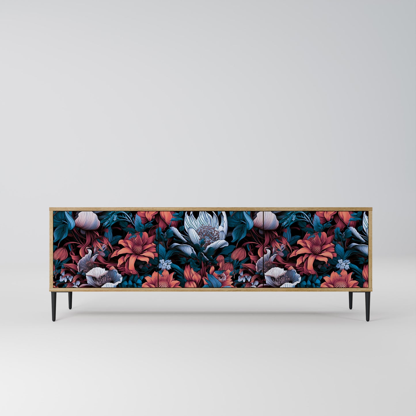 ETHEREAL BLOSSOMS 3-Door TV Stand in Oak Effect