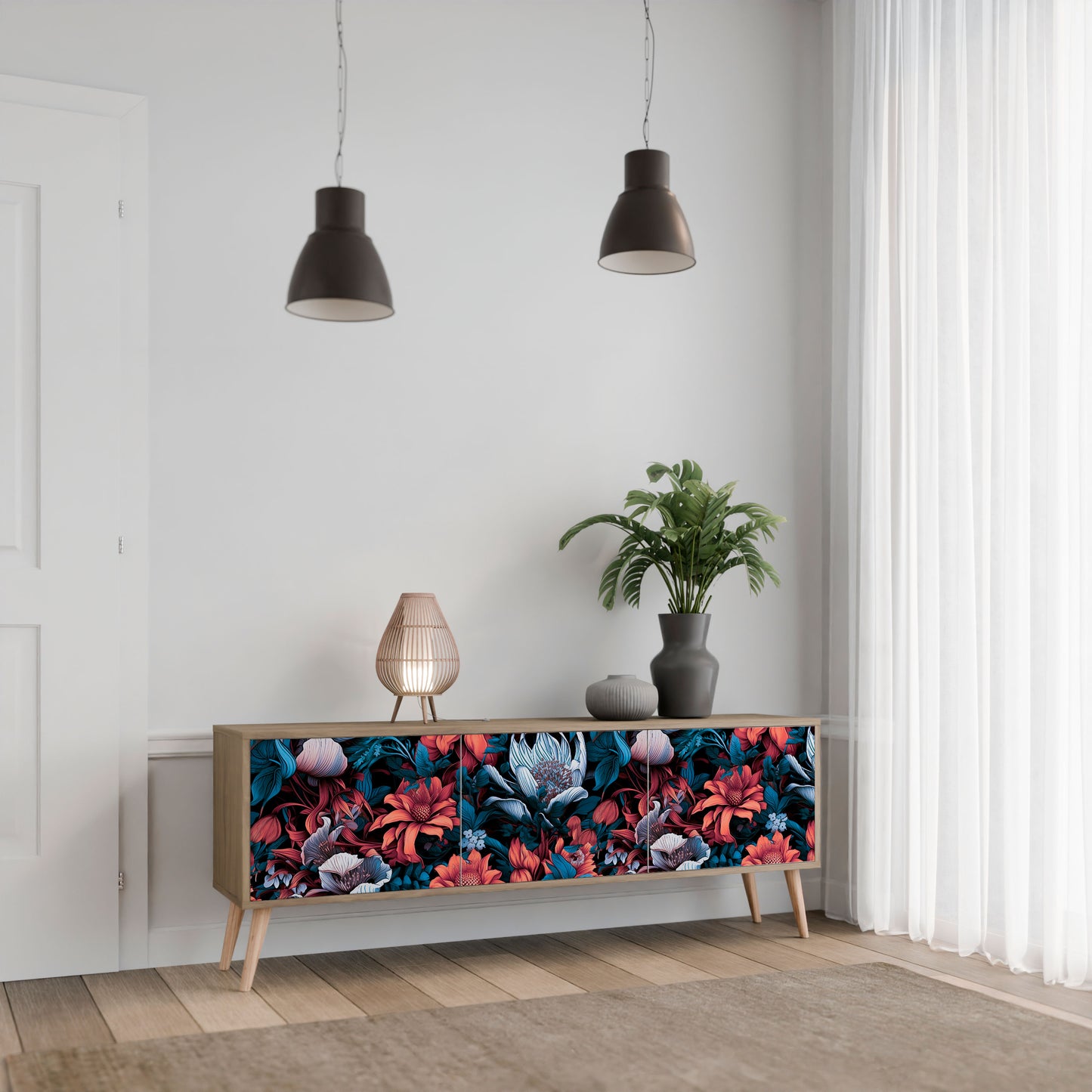 ETHEREAL BLOSSOMS 3-Door TV Stand in Oak Effect