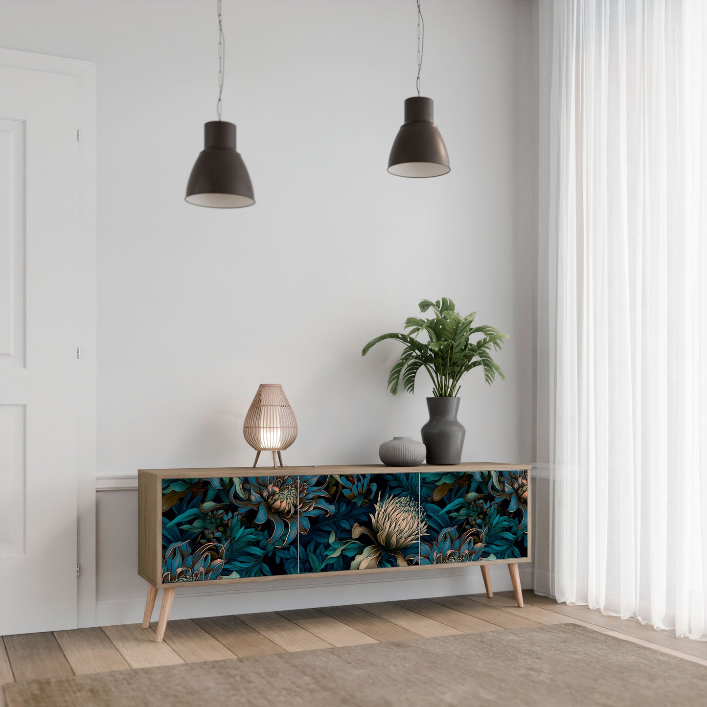 TWILIGHT BLOOM 3-Door TV Stand in Oak Effect