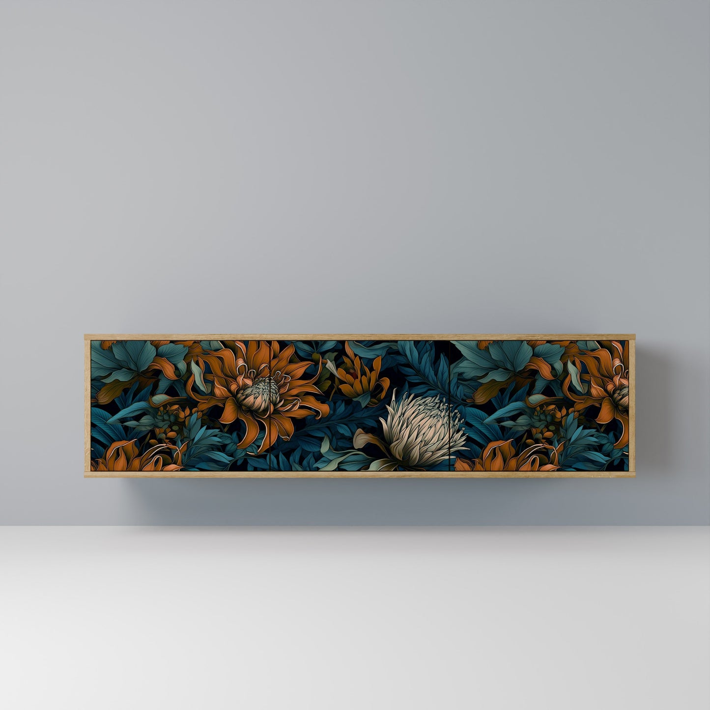 MORNING BLOOM 3-Door TV Stand in Oak Effect