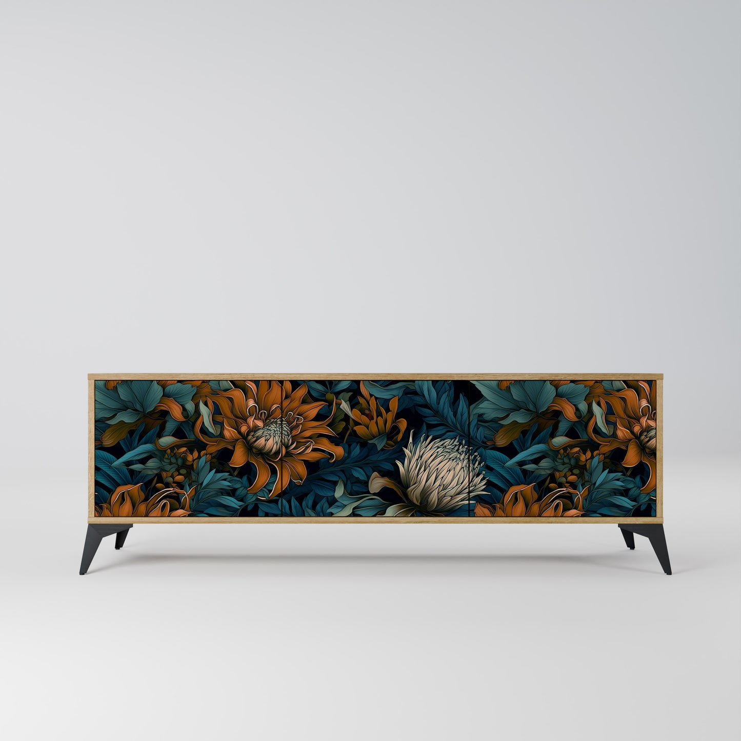 MORNING BLOOM 3-Door TV Stand in Oak Effect