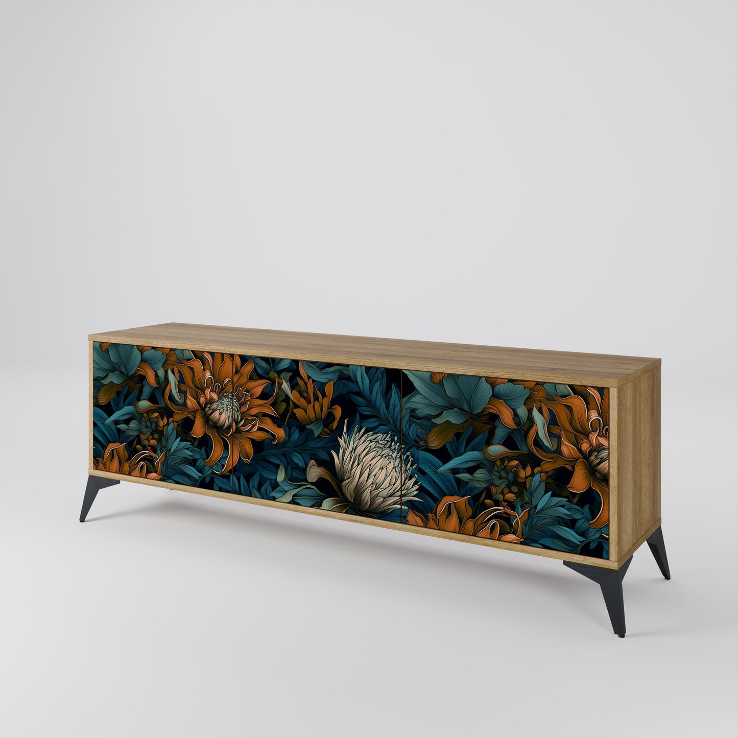 MORNING BLOOM 3-Door TV Stand in Oak Effect