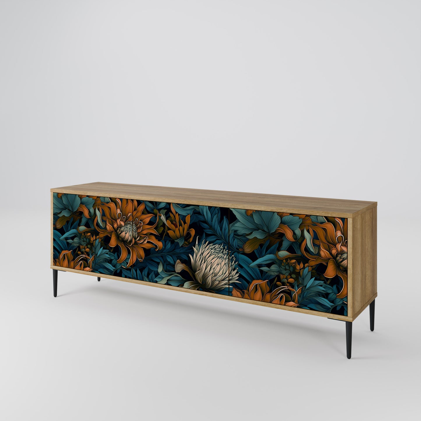 MORNING BLOOM 3-Door TV Stand in Oak Effect