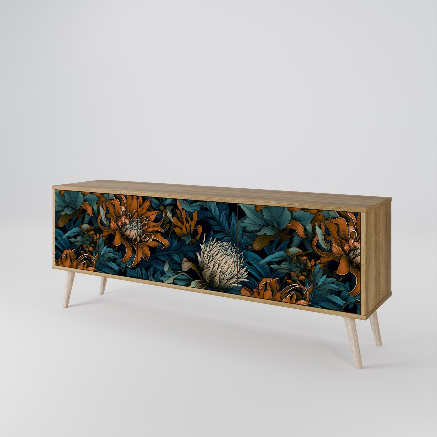 MORNING BLOOM 3-Door TV Stand in Oak Effect