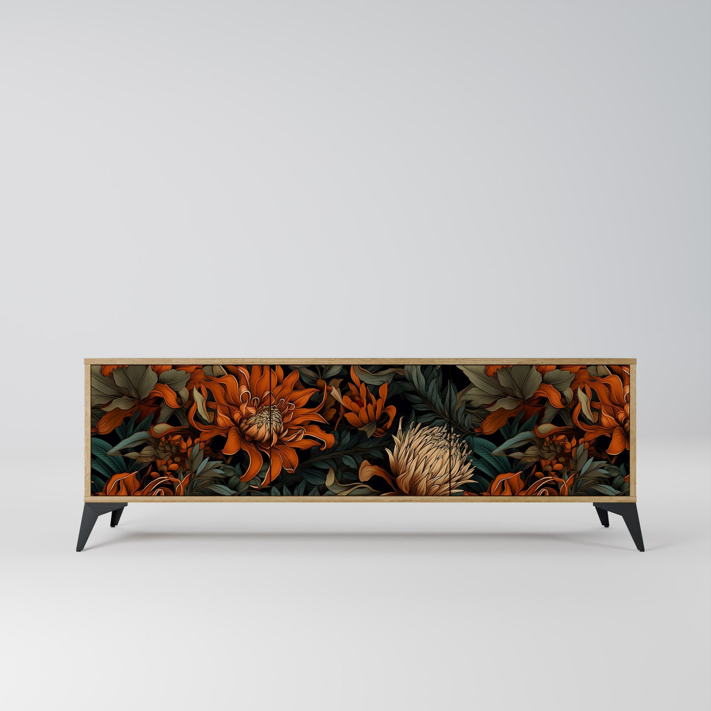 DAWN BLOOM 3-Door TV Stand in Oak Effect