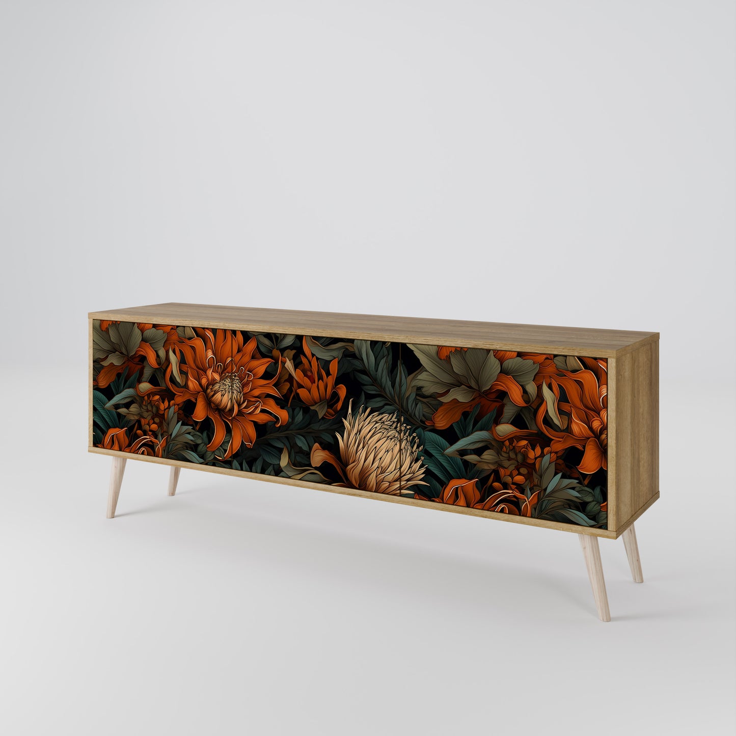 DAWN BLOOM 3-Door TV Stand in Oak Effect