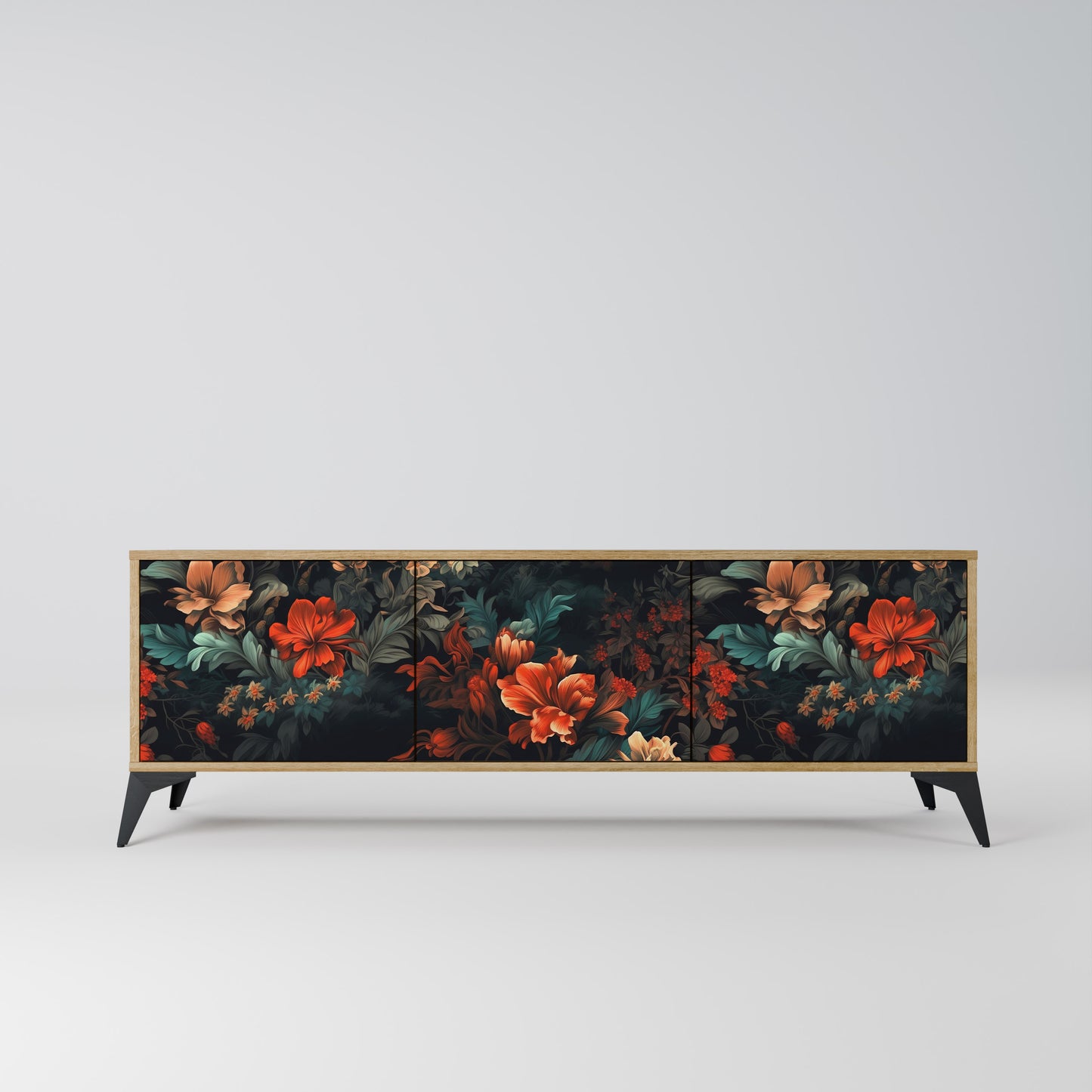 IMAGINARY BLOSSOM 3-Door TV Stand in Oak Effect