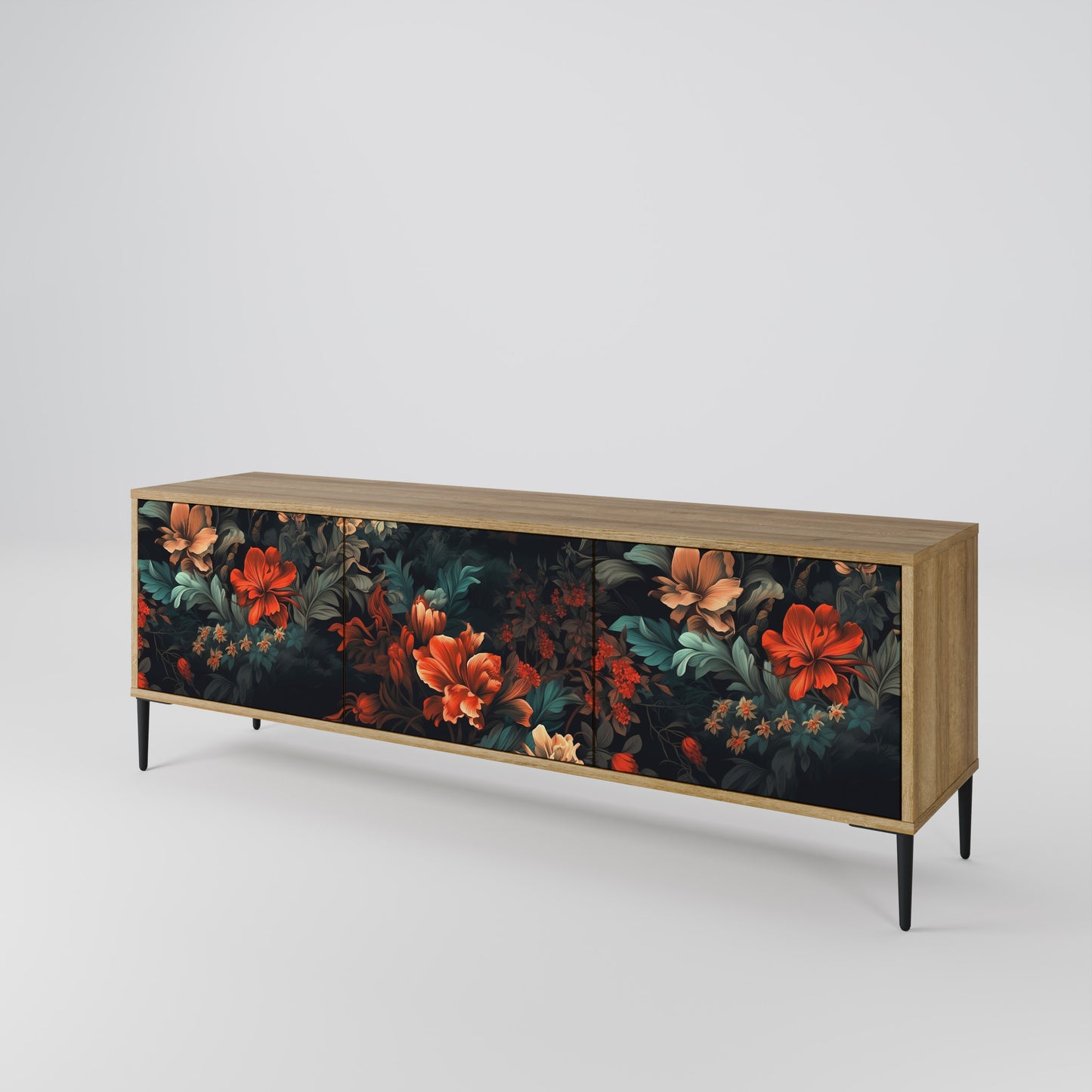 IMAGINARY BLOSSOM 3-Door TV Stand in Oak Effect