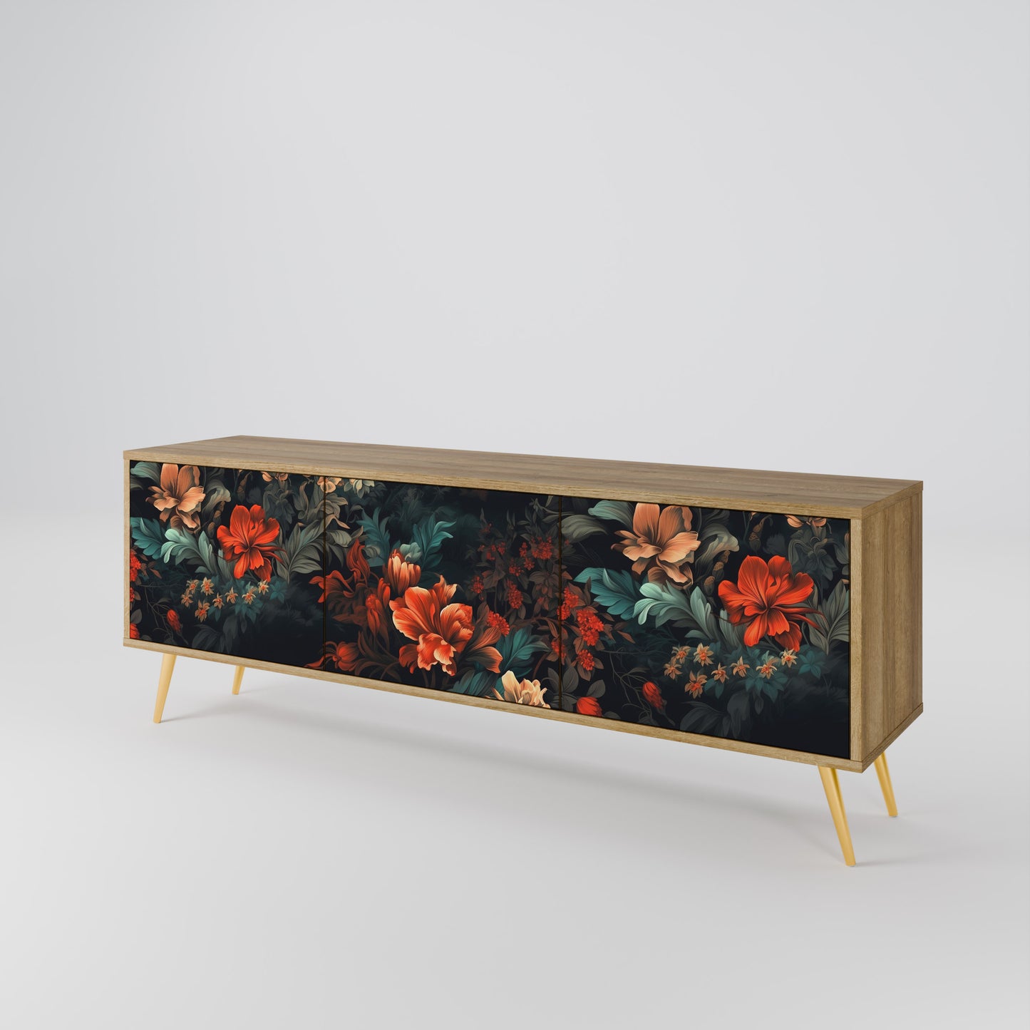 IMAGINARY BLOSSOM 3-Door TV Stand in Oak Effect