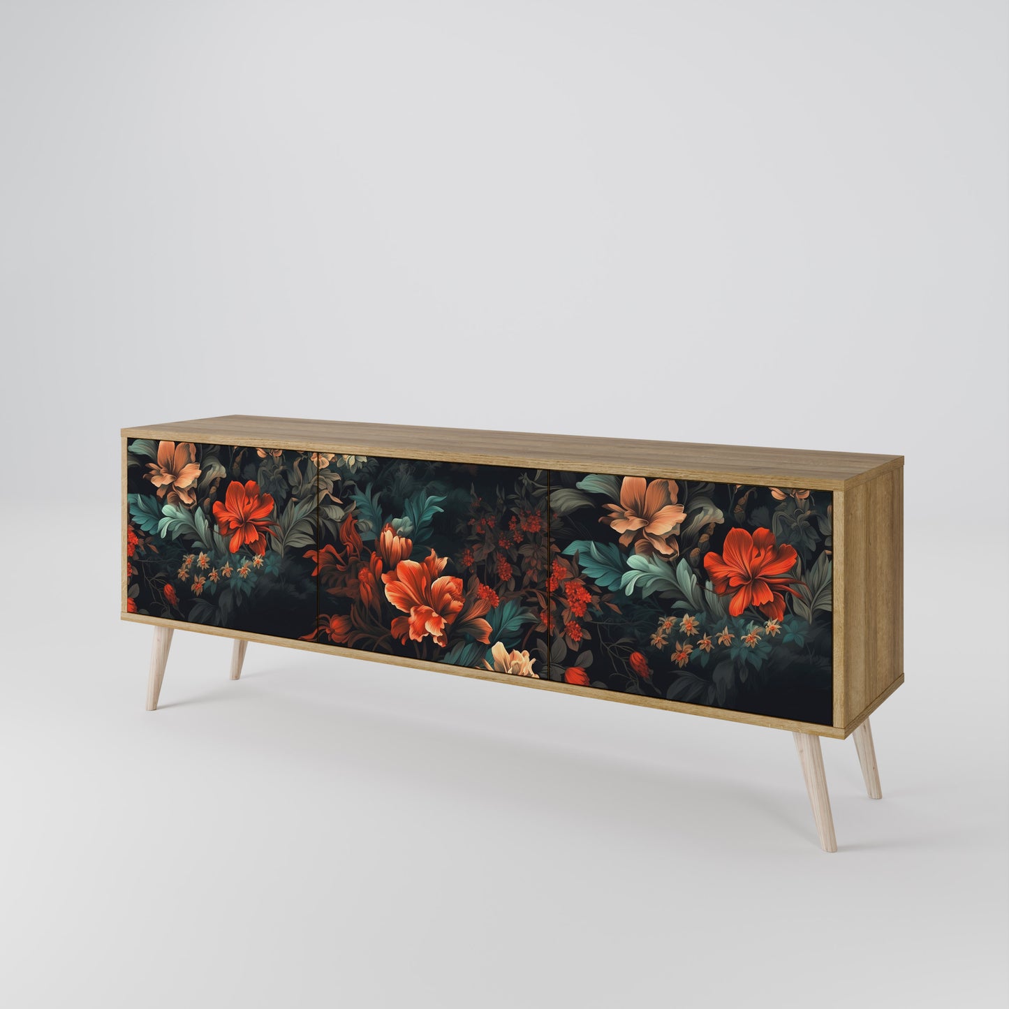 IMAGINARY BLOSSOM 3-Door TV Stand in Oak Effect