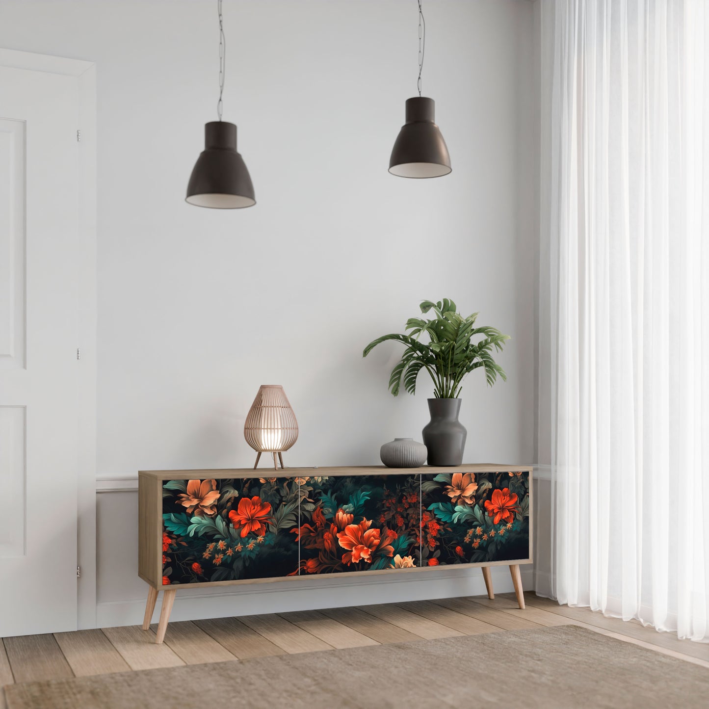 IMAGINARY BLOSSOM 3-Door TV Stand in Oak Effect