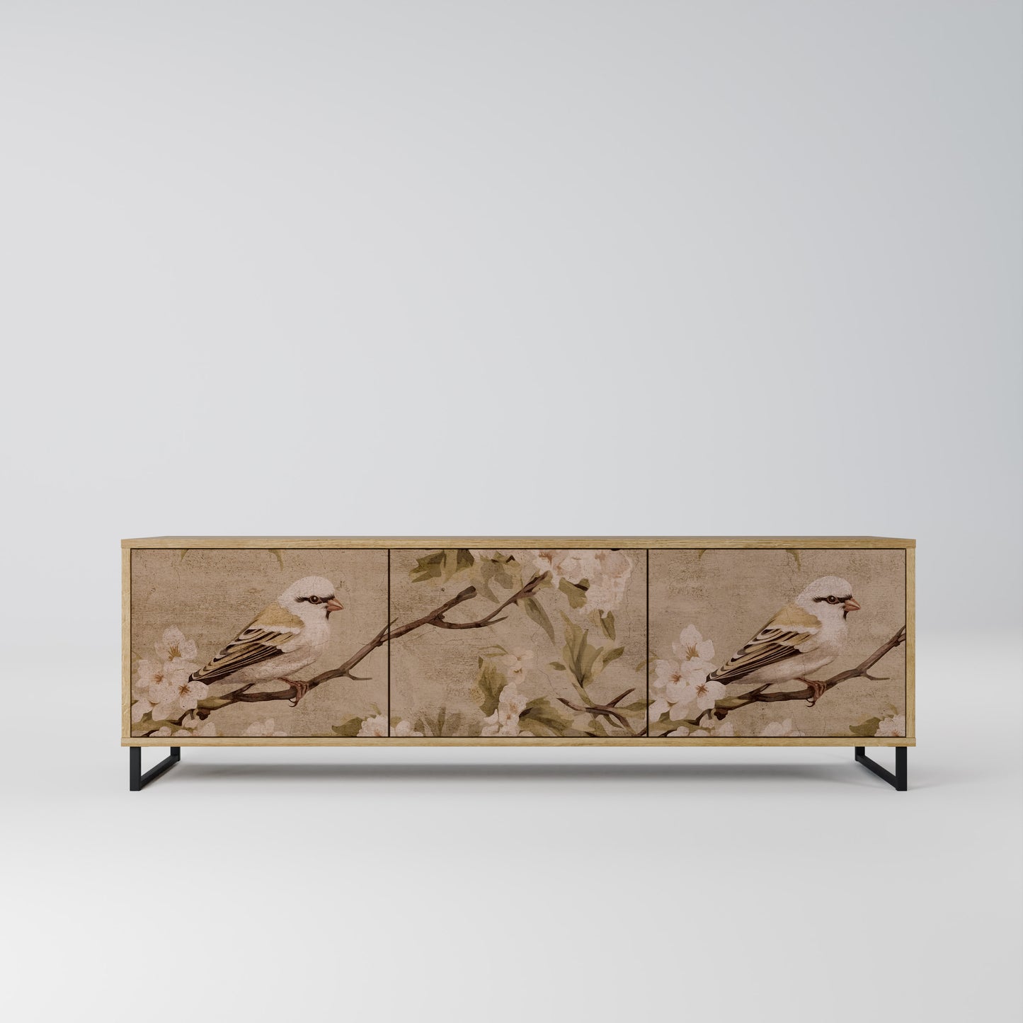 PETAL DISTINGUISH 3-Door TV Stand in Oak Effect