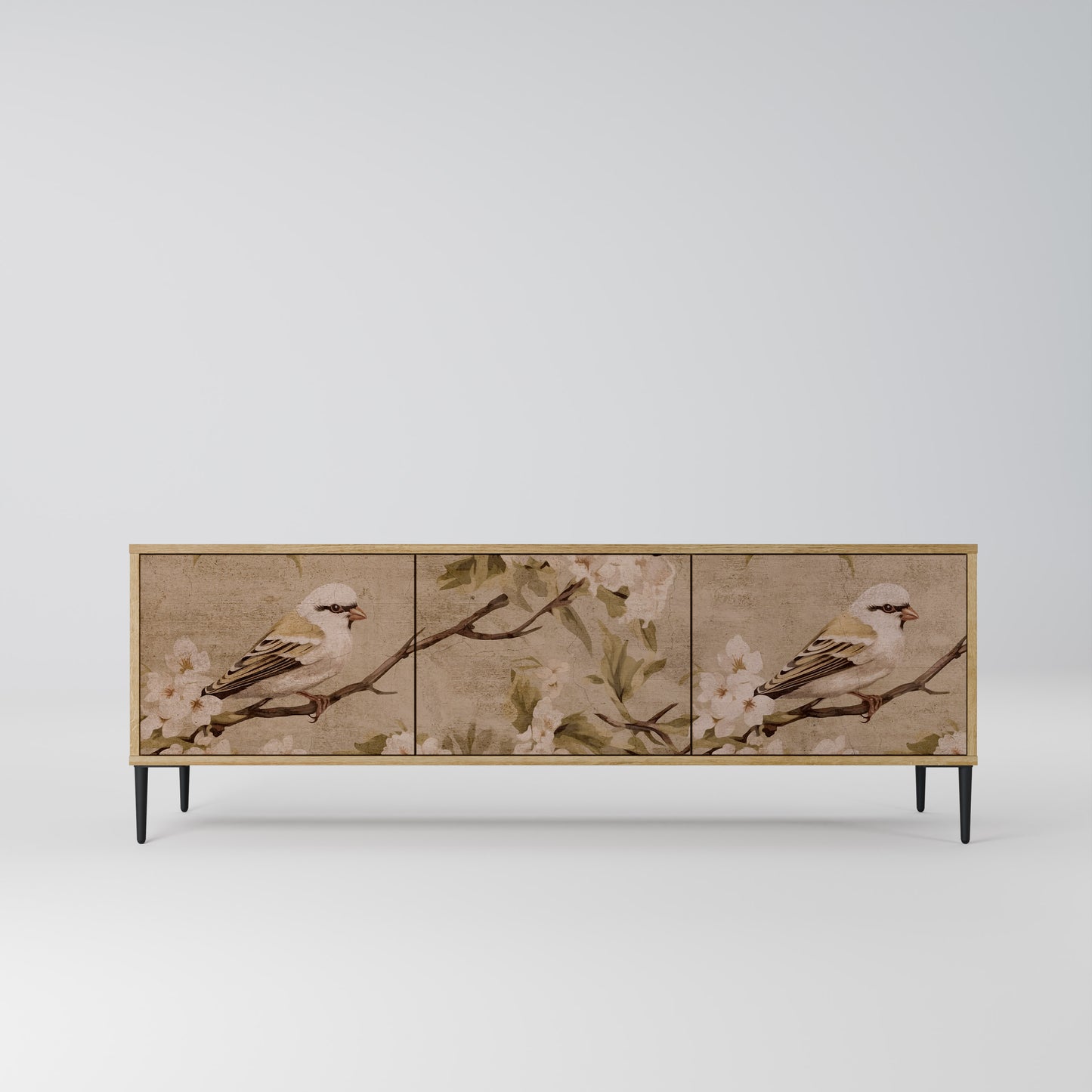 PETAL DISTINGUISH 3-Door TV Stand in Oak Effect