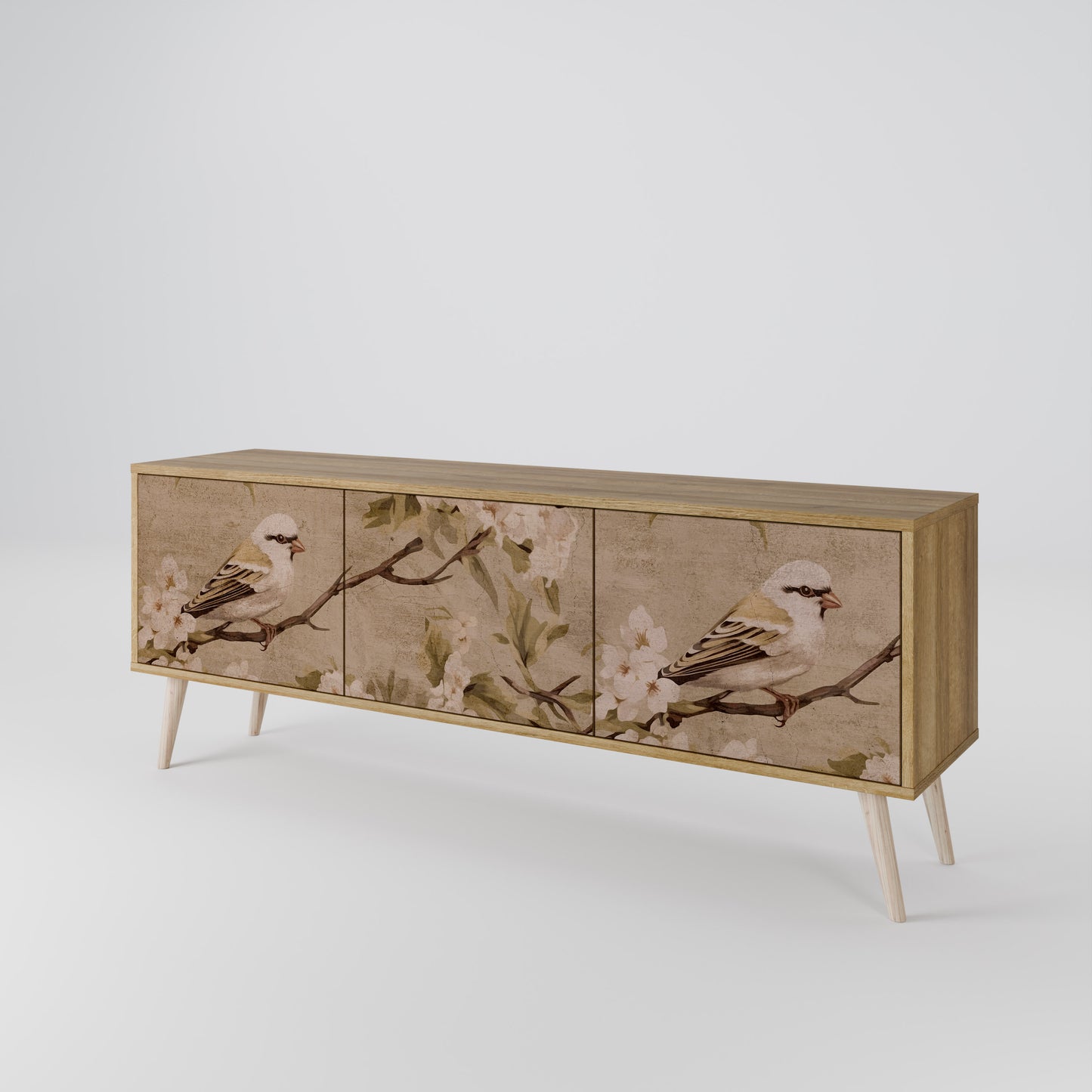 PETAL DISTINGUISH 3-Door TV Stand in Oak Effect