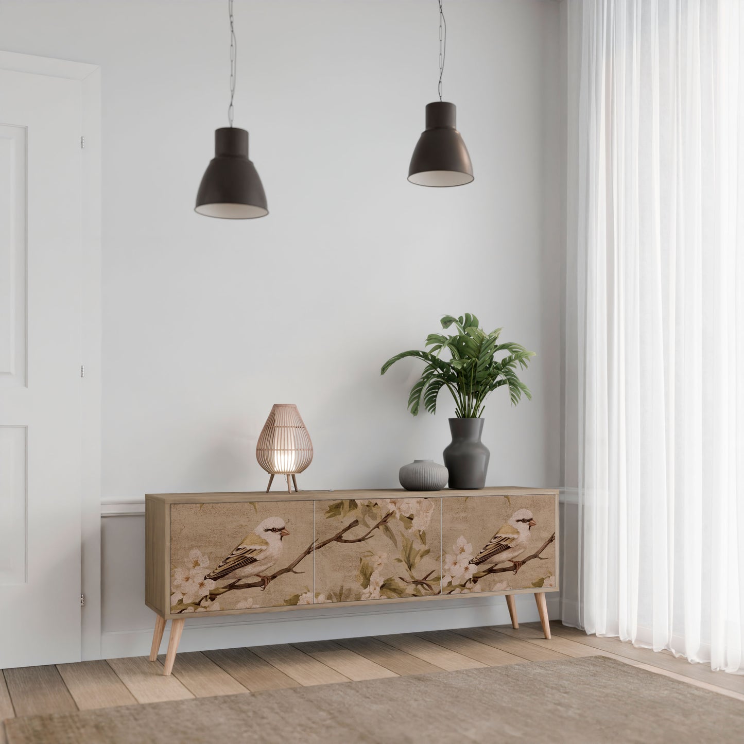 PETAL DISTINGUISH 3-Door TV Stand in Oak Effect