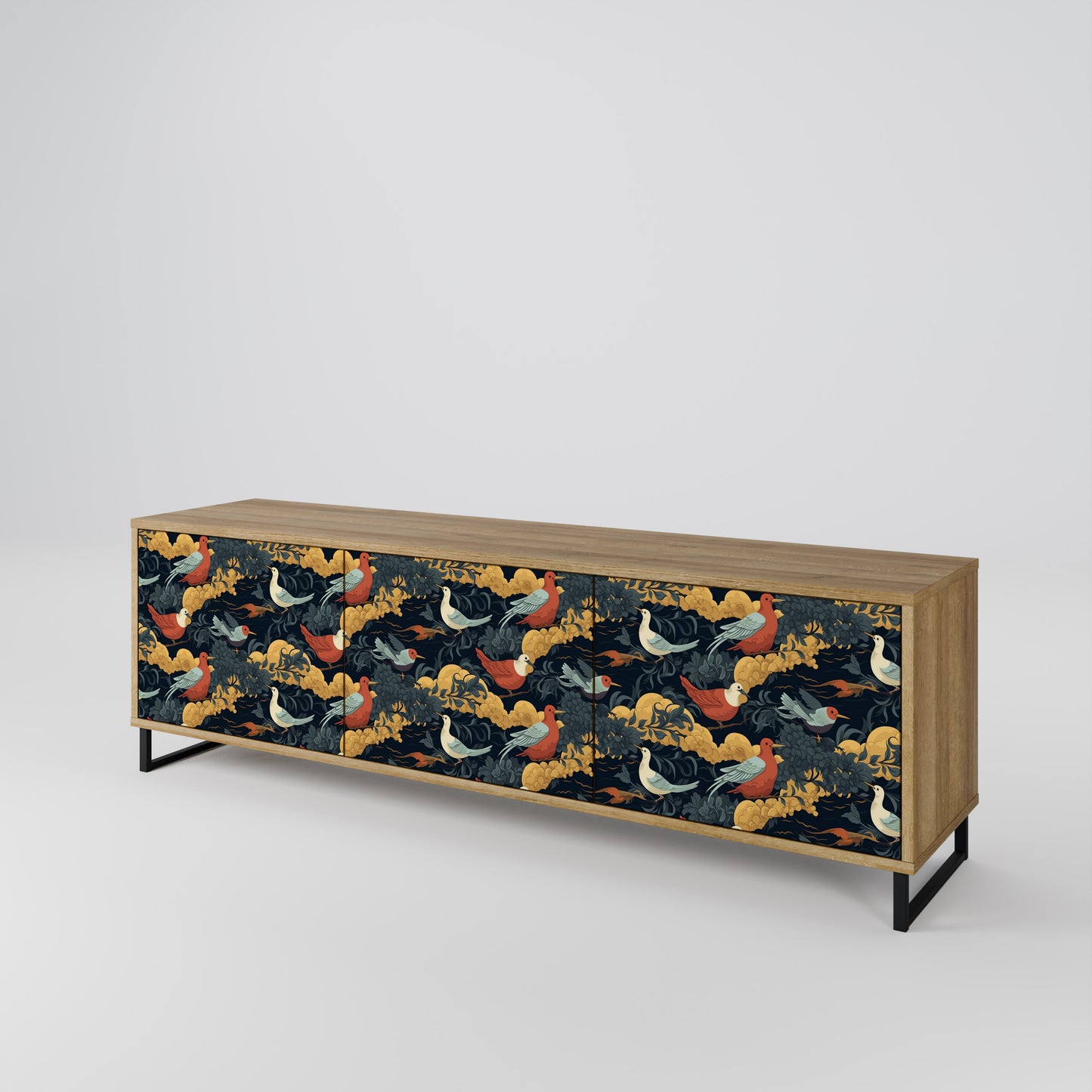 FOWLY DAZE 3-Door TV Stand in Oak Effect