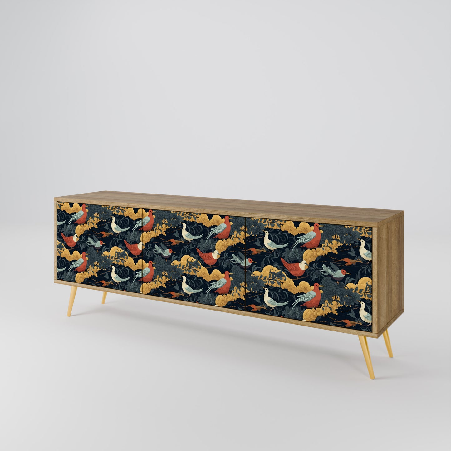 FOWLY DAZE 3-Door TV Stand in Oak Effect
