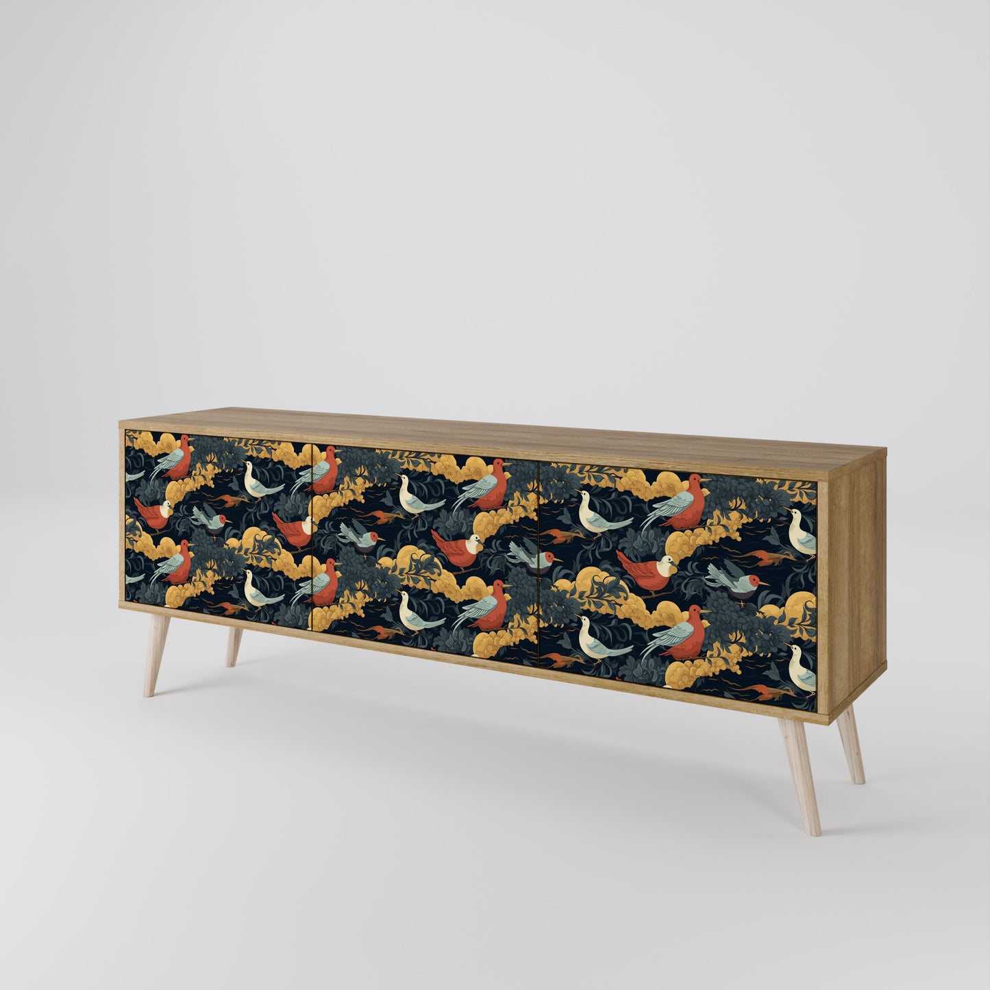 FOWLY DAZE 3-Door TV Stand in Oak Effect